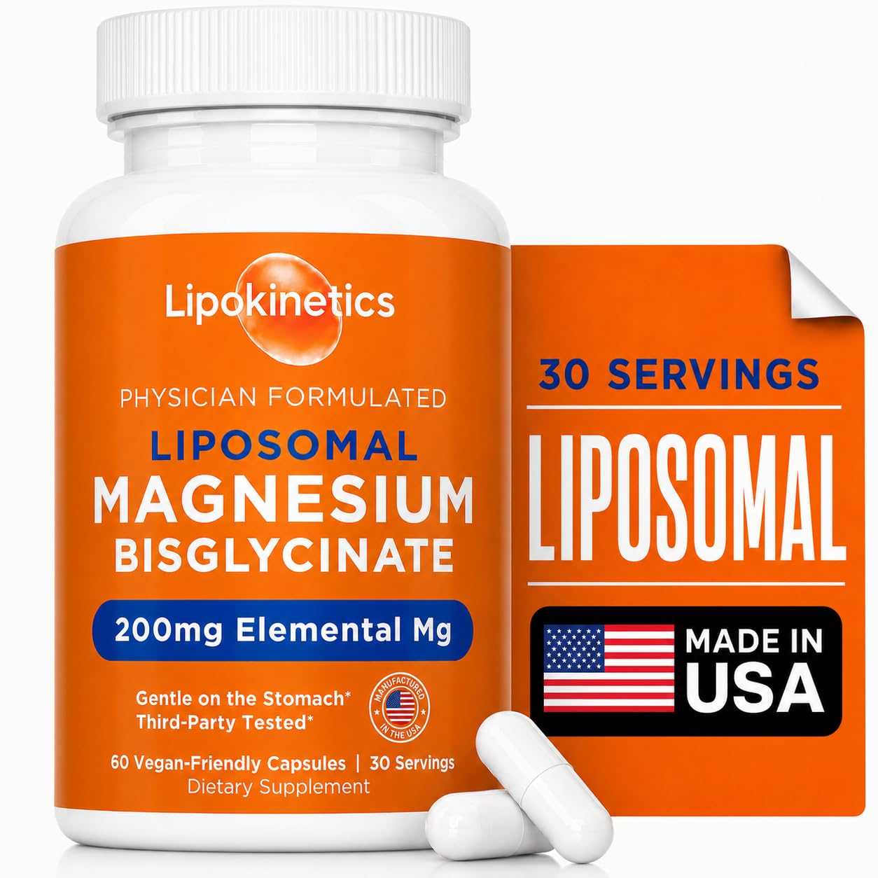 LIPOKINETICS Liposomal Magnesium Bisglycinate Capsules, 60 Count
