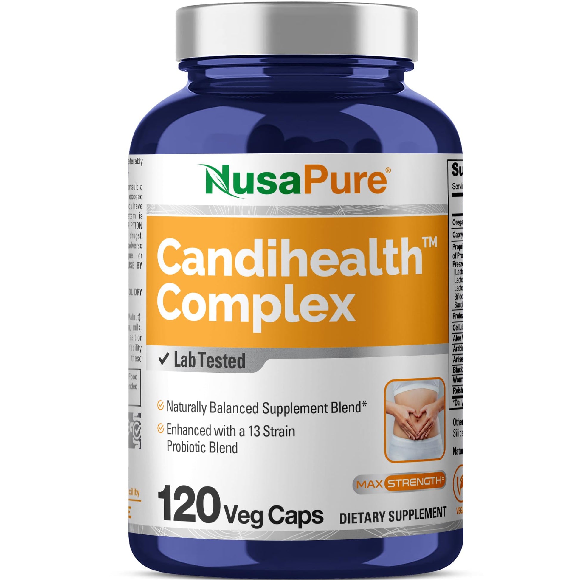 NusaPure CandiHealth Complex Capsules, 500 mg Oregano Leaf & 400 mg Caprylic Acid, 120 Veg Capsules