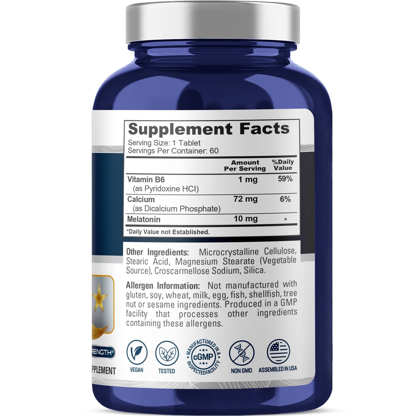 NusaPure Melatonin + Vitamin B6 10 mg Tablets, 60 Count