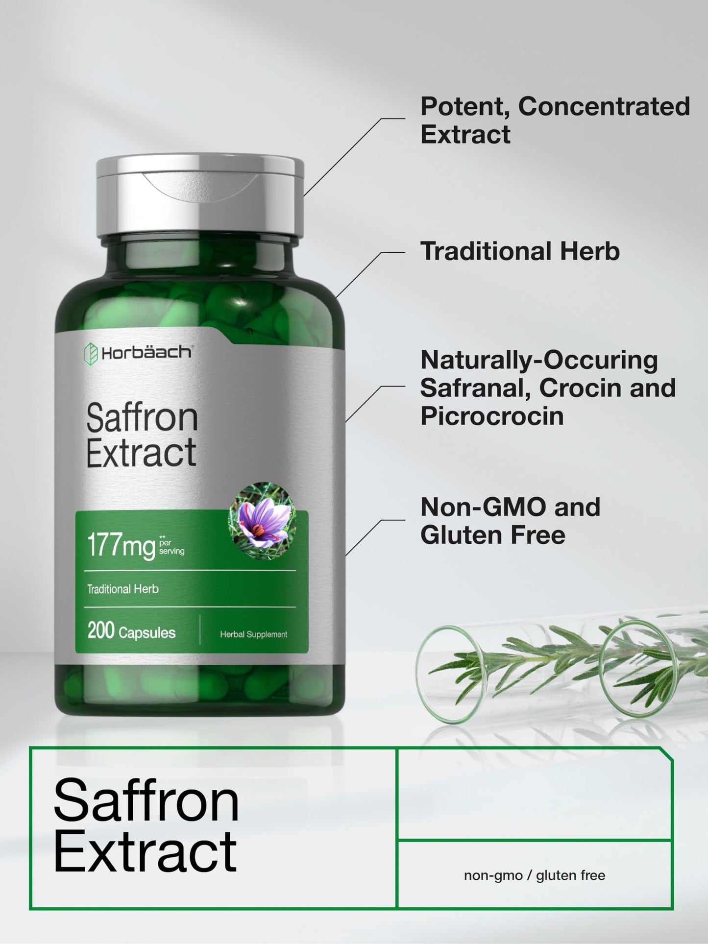 Horbäach Saffron Extract Supplement Capsules, 200 Count