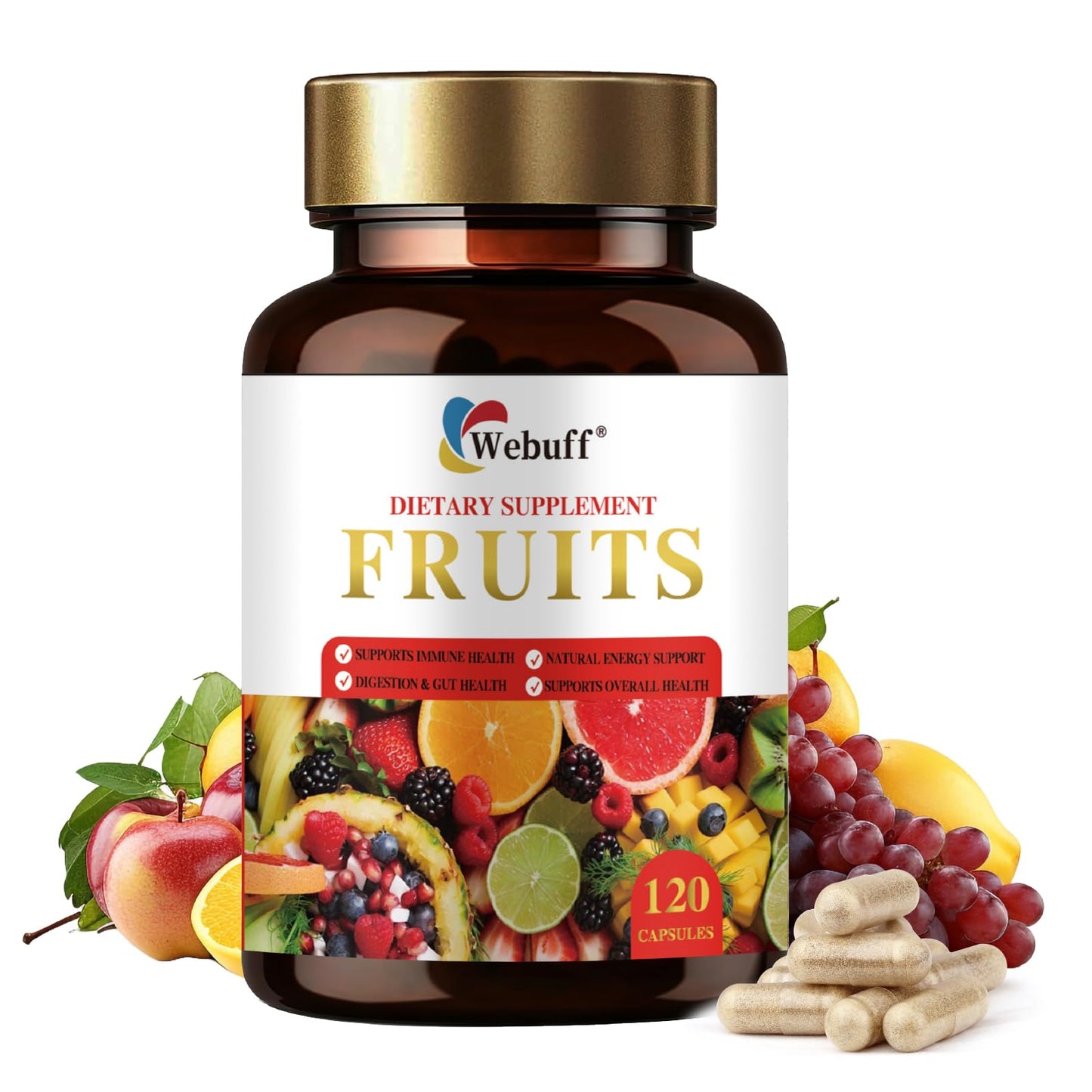 Webuff Fruits & Veggies Supplements Whole Fruit & Vegetable Capsules, 120 Capsules