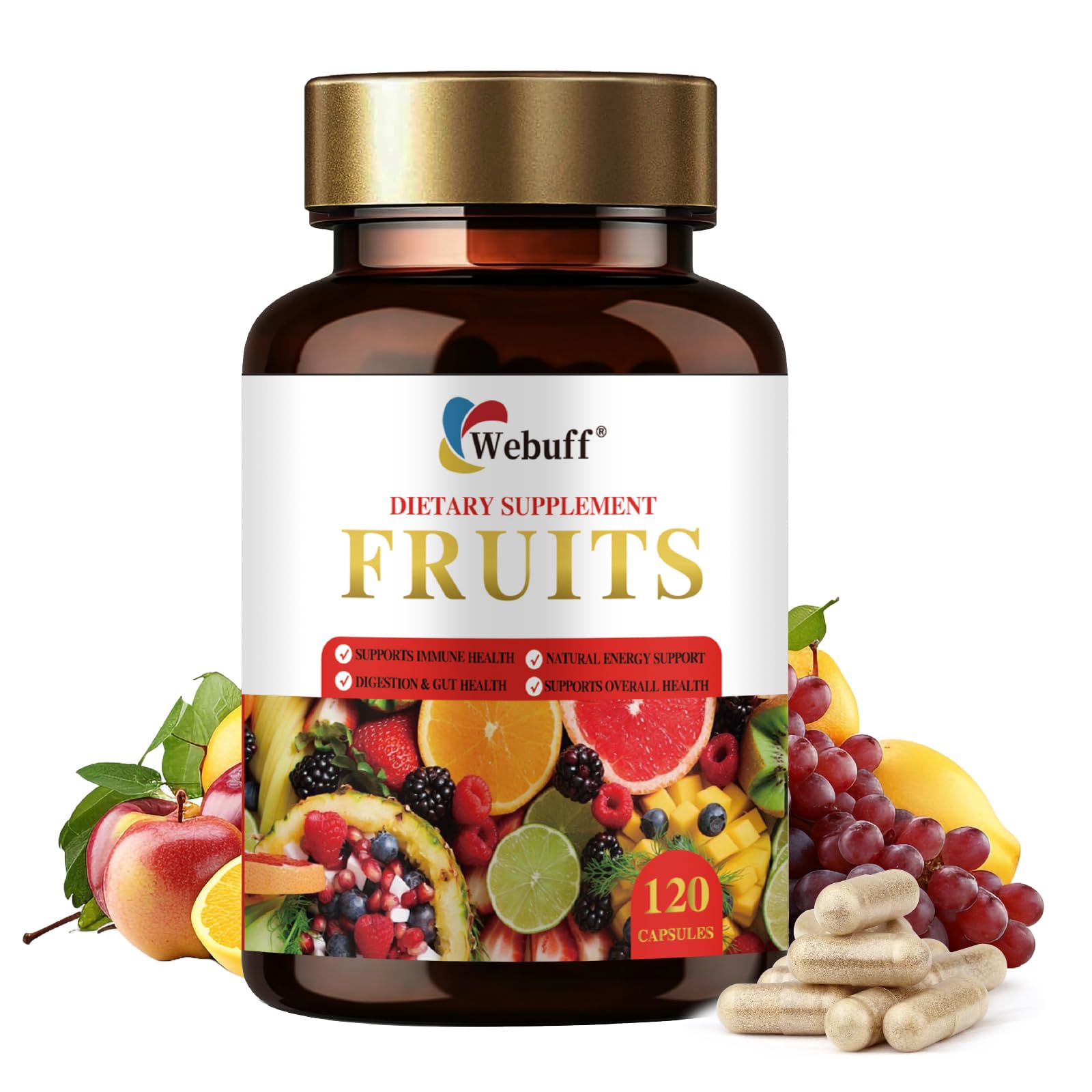 Webuff Fruits & Veggies Supplements Whole Fruit & Vegetable Capsules, 120 Capsules