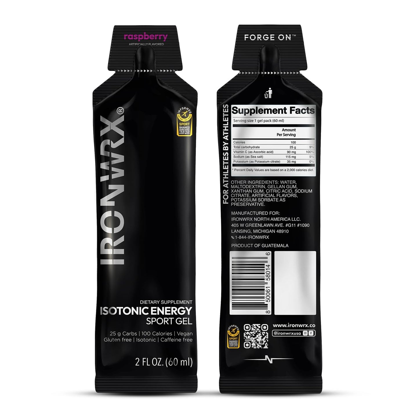 IRONWRX Isotonic Energy Gels 12 Pack Raspberry