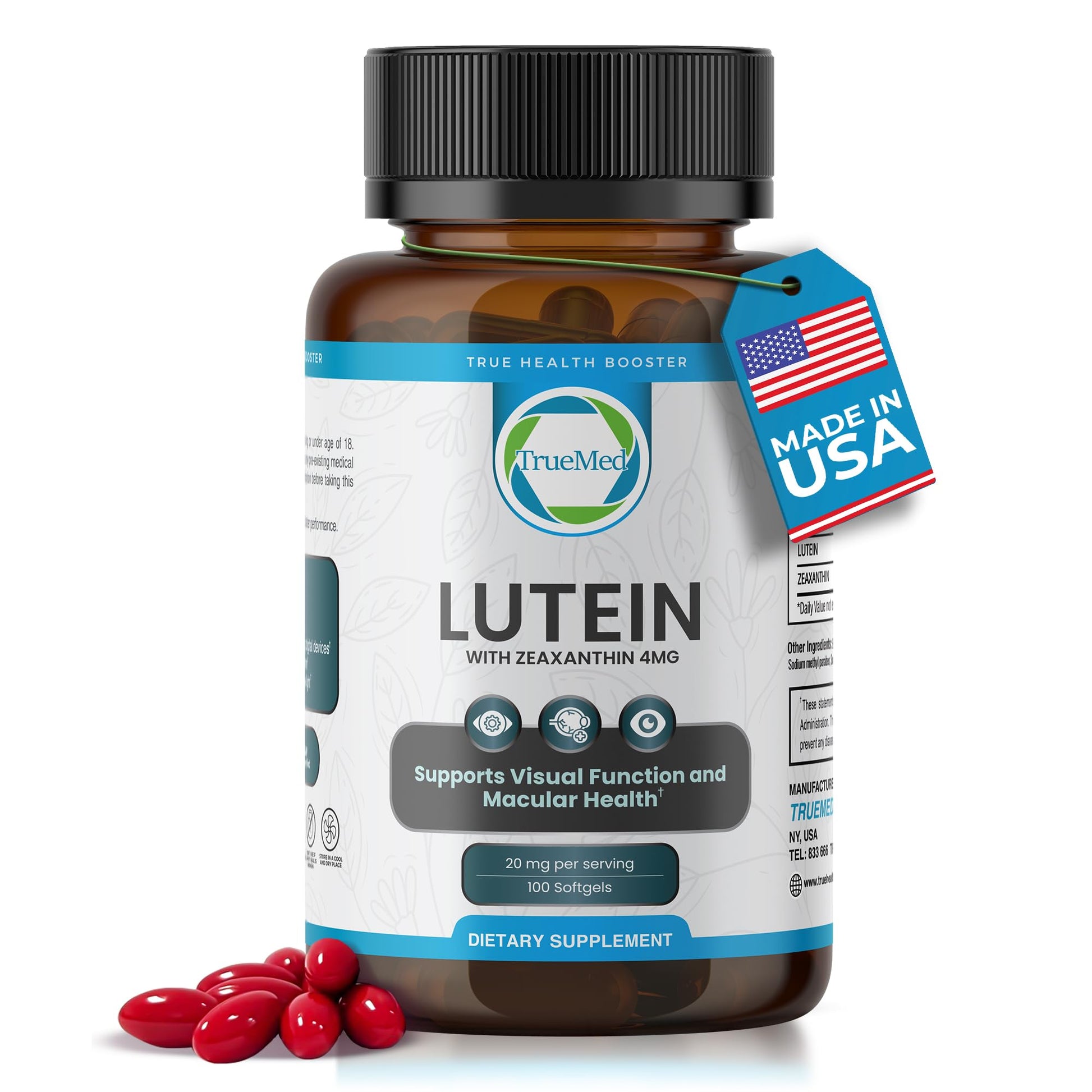 TRUEMED Lutein 20mg with Zeaxanthin 4mg Softgels, 100-count