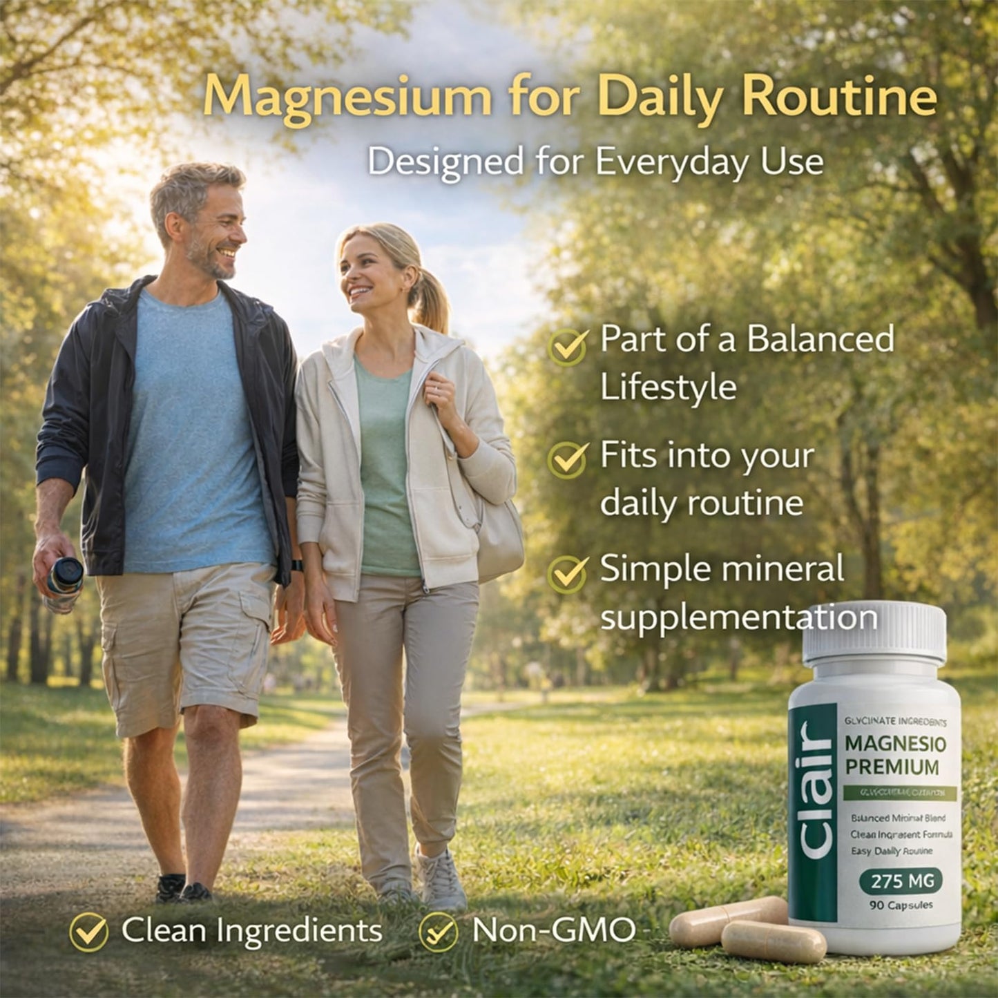 Clair Magnesio Magnesium Complex Supplement (Glycinate Malate Citrate and Oxide Blend) Capsule, 90 Count