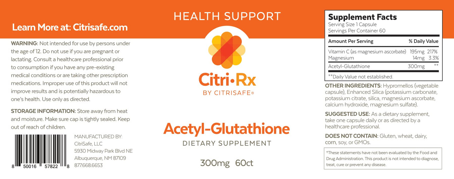 CitriSafe Acetyl Glutathione 300mg Capsule, 60 Capsules