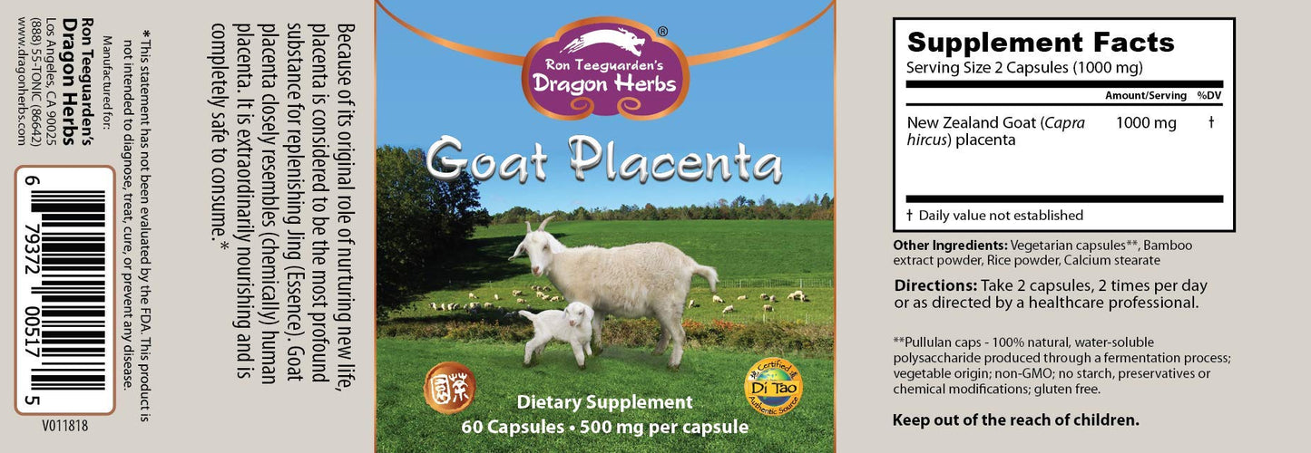 Dragon Herbs Goat Placenta Capsules 500 mg, 60 Capsules