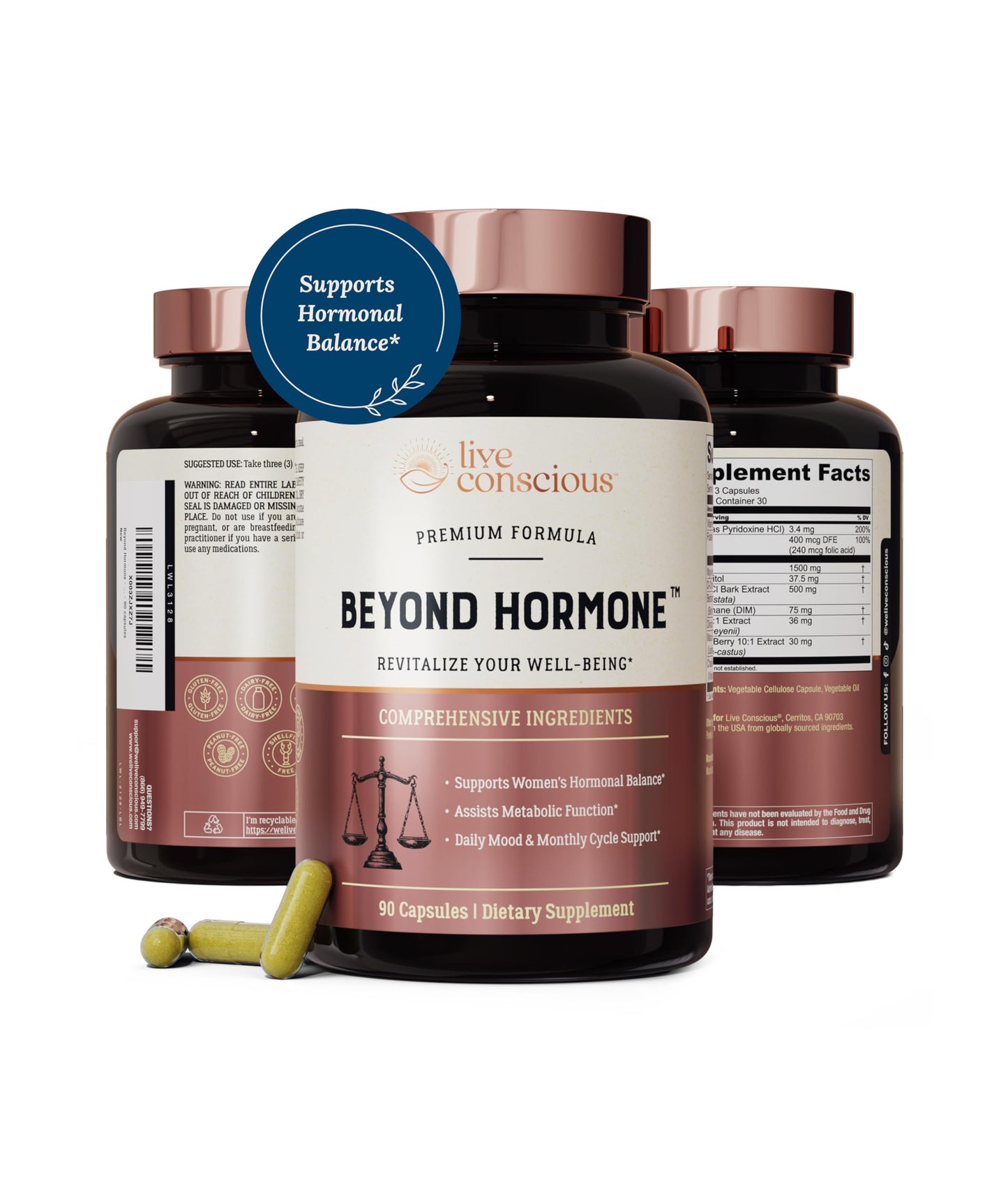 Live Conscious Beyond Hormone Daily Menopause & PMS Supplement Capsule 90 Count