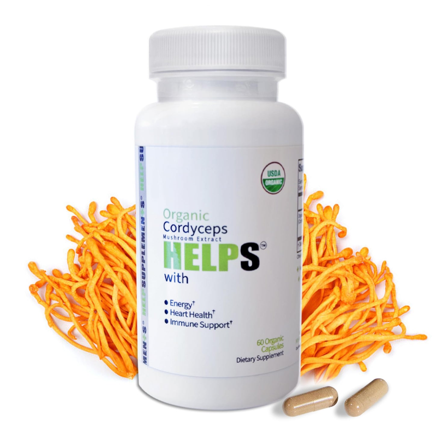 Help Supplements Organic Cordyceps Mushroom Capsules - 1000mg Cordyceps Militaris Extract - Beta-Glucan - Herbal Support for Energy-Boosting & Immune Health, 60 Capsules