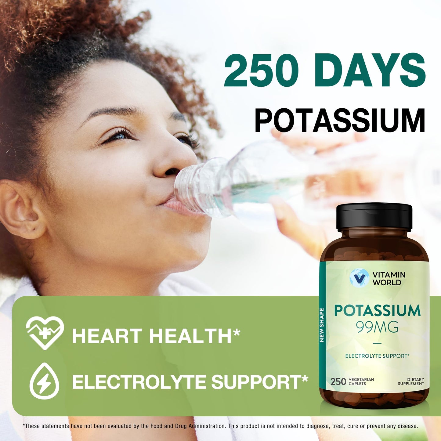 Vitamin World Potassium 99 mg Caplets, 250 Count