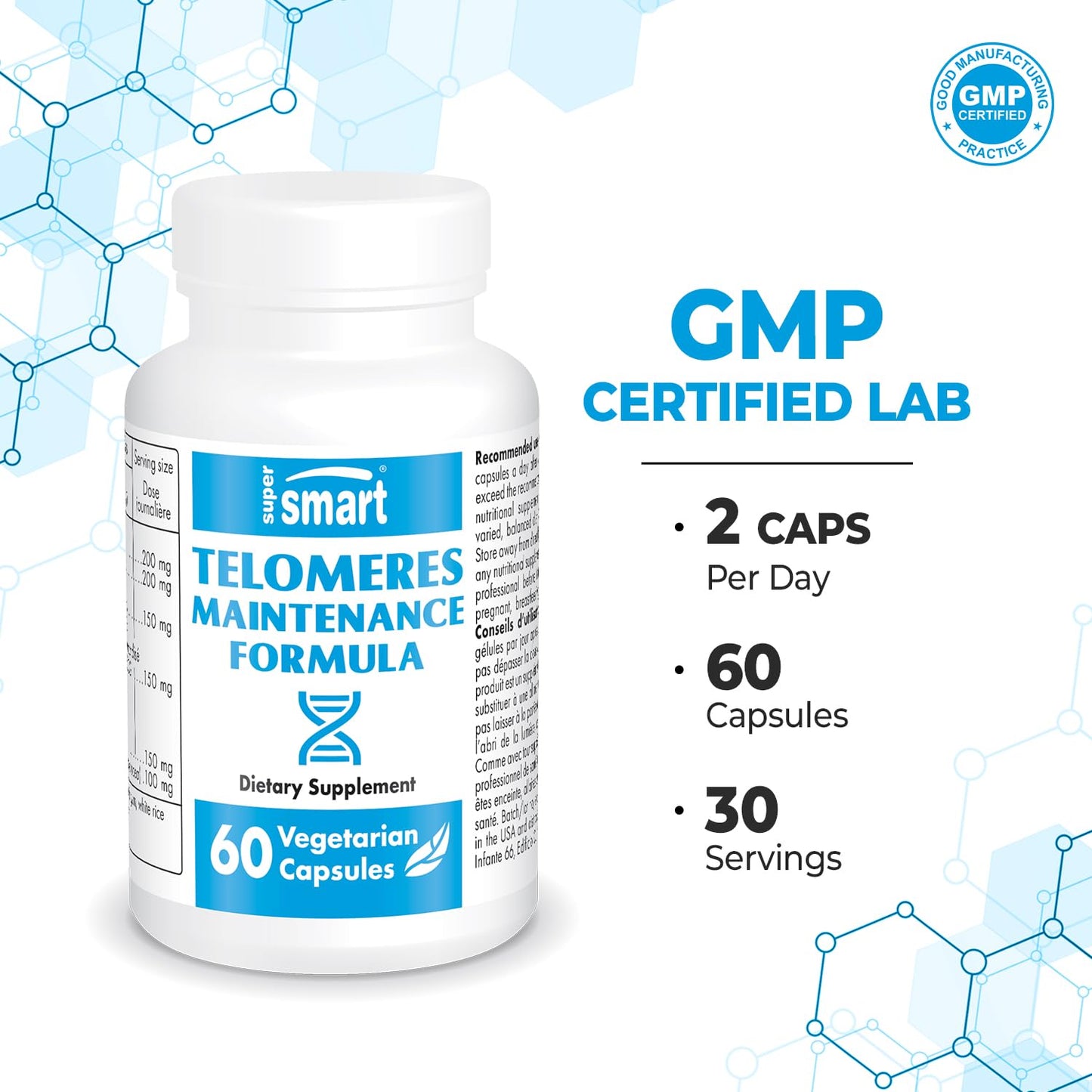 Supersmart Telomeres Maintenance Formula (High Potency) with Polyphenols, Catechins, EGCG, D-Gamma-Tocotrienols, 60 Capsules