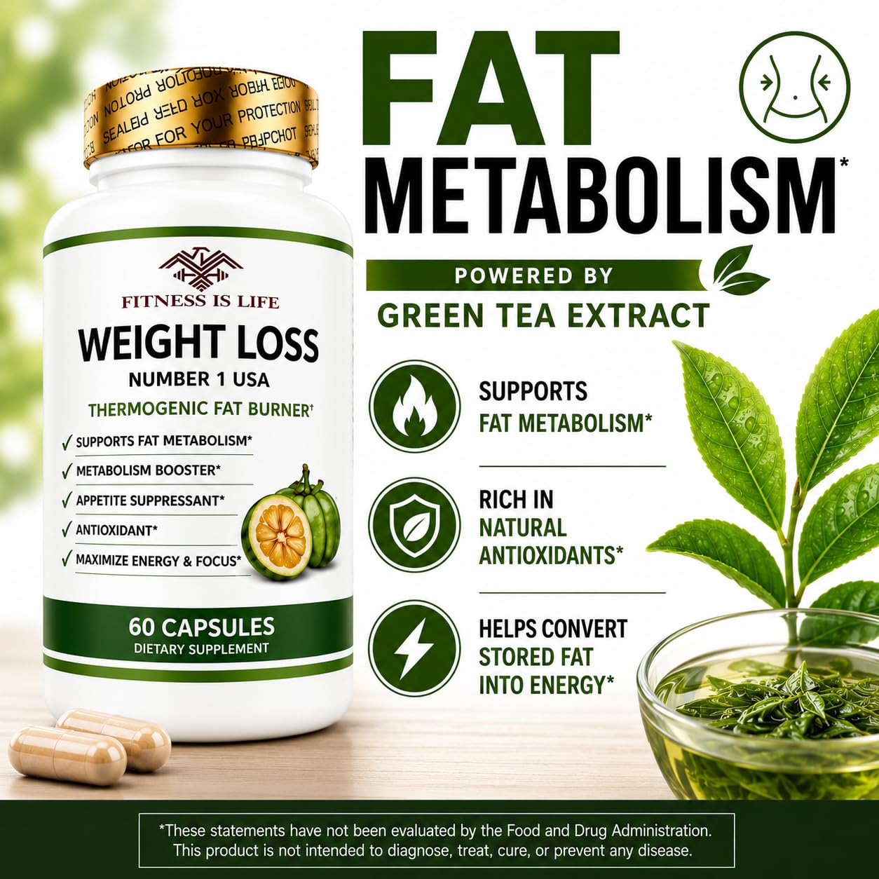 Fitness is Life Weight Loss Pills for Women & Men 60 Capsules