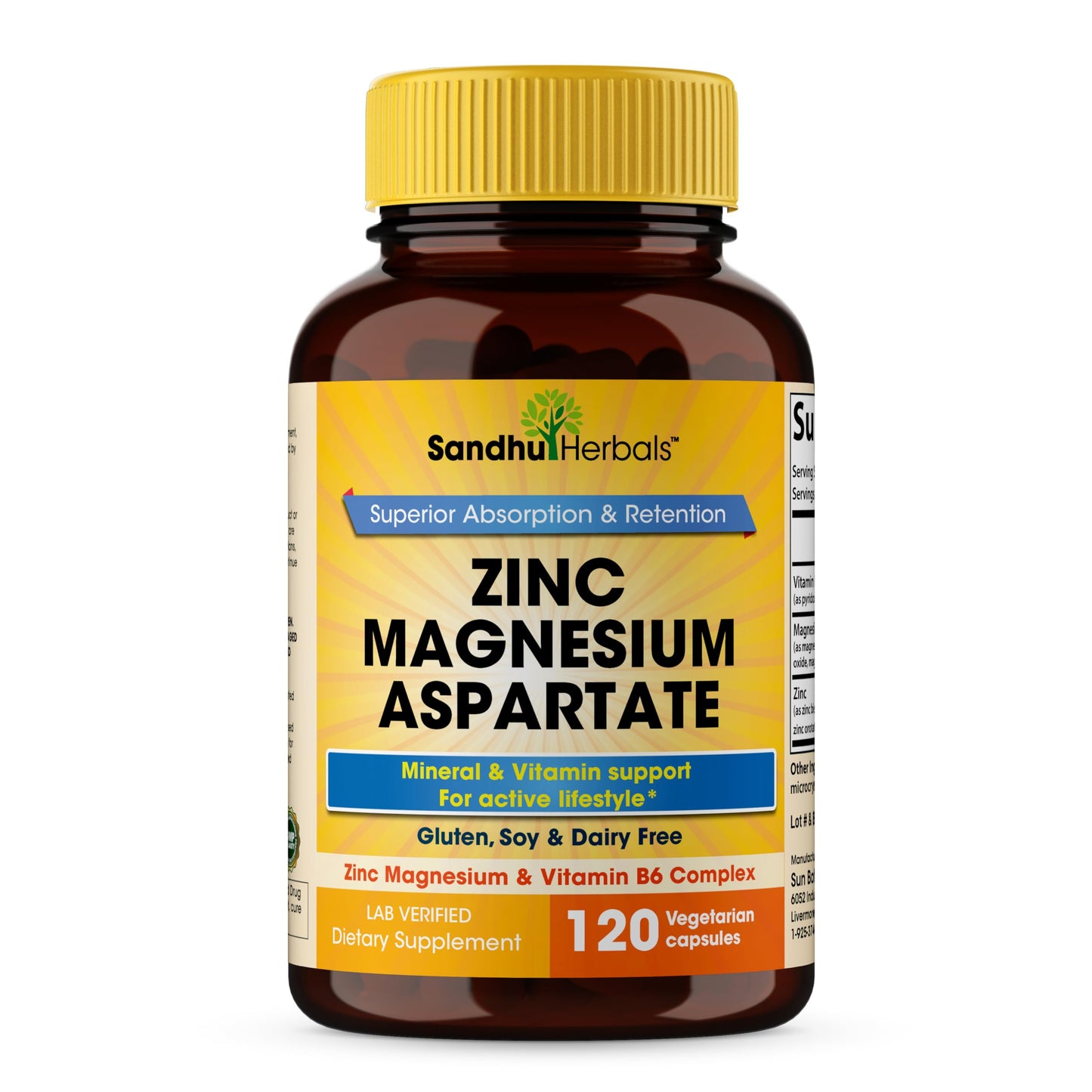 SANDHUHERBALS Zinc Magnesium Aspartate Supplement Capsule 120 Count