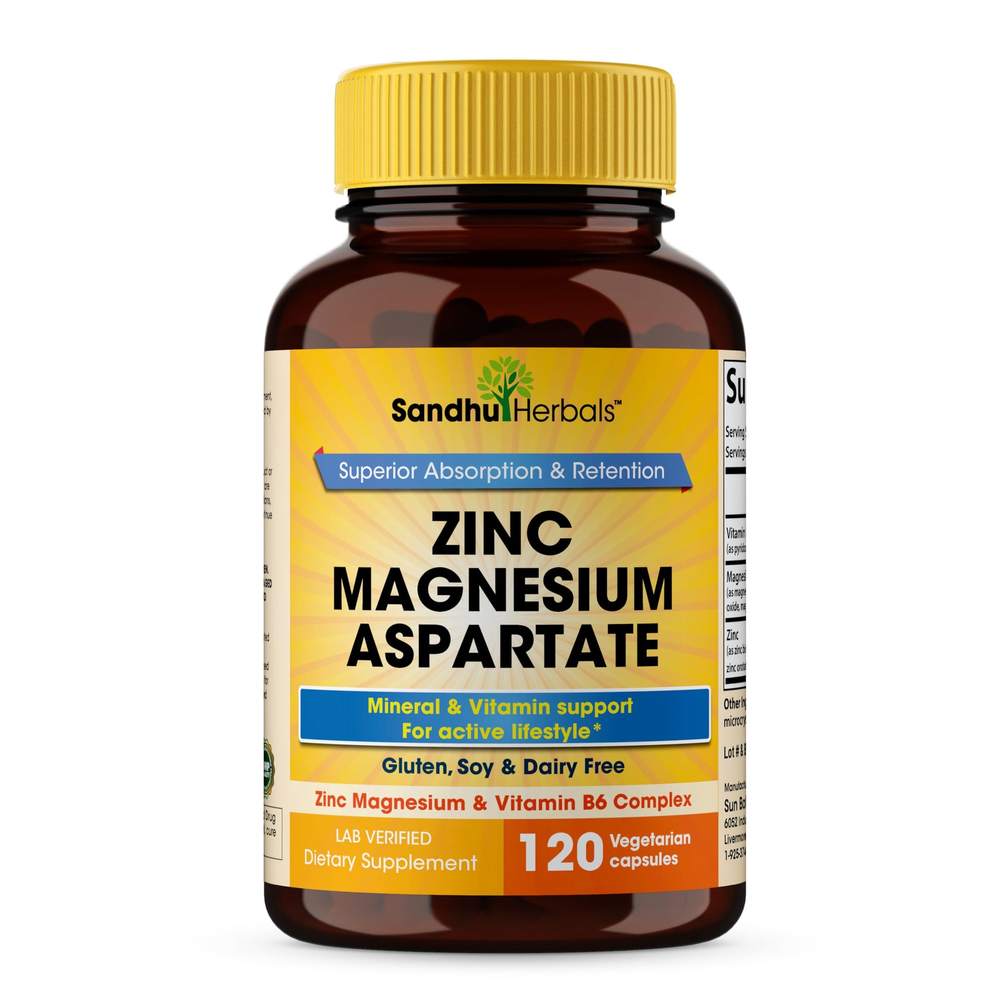 SANDHUHERBALS Zinc Magnesium Aspartate Supplement Capsule 120 Count