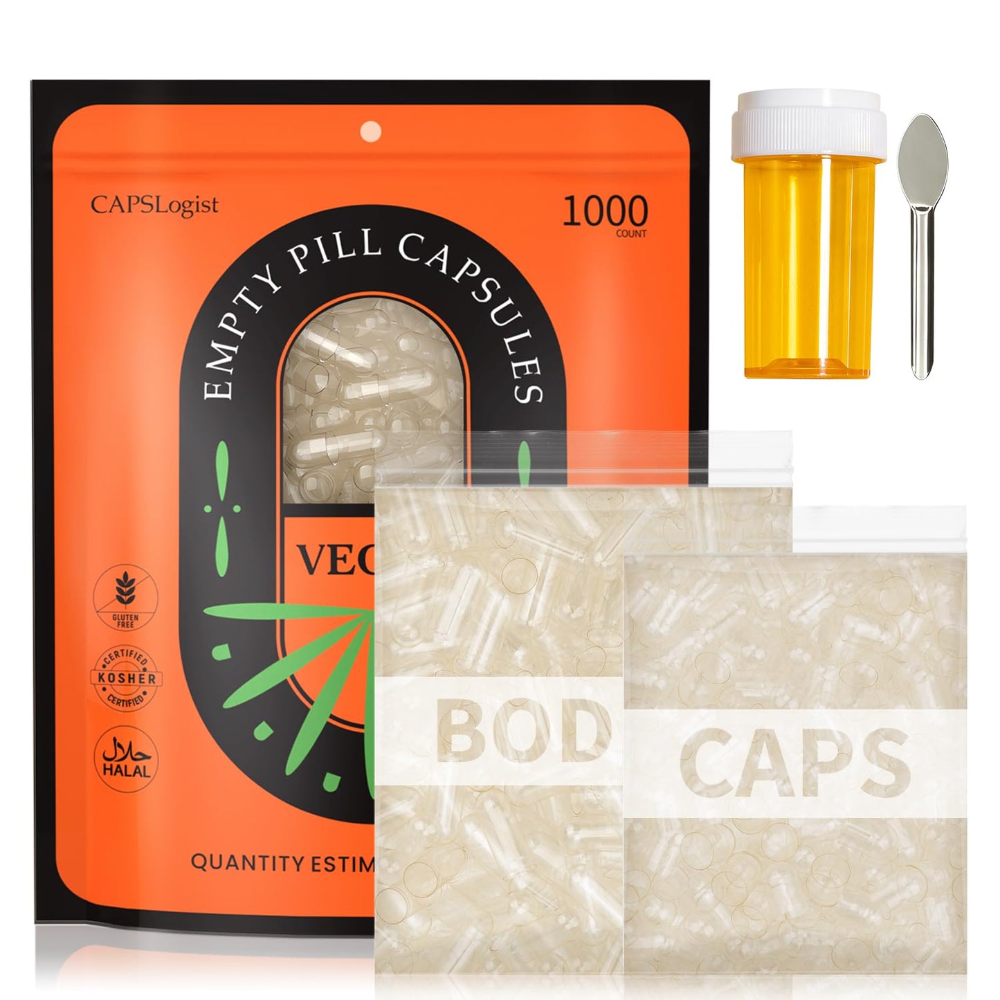 CAPSLogist Vegan Empty Capsules Size 1, 1000 Count, Clear