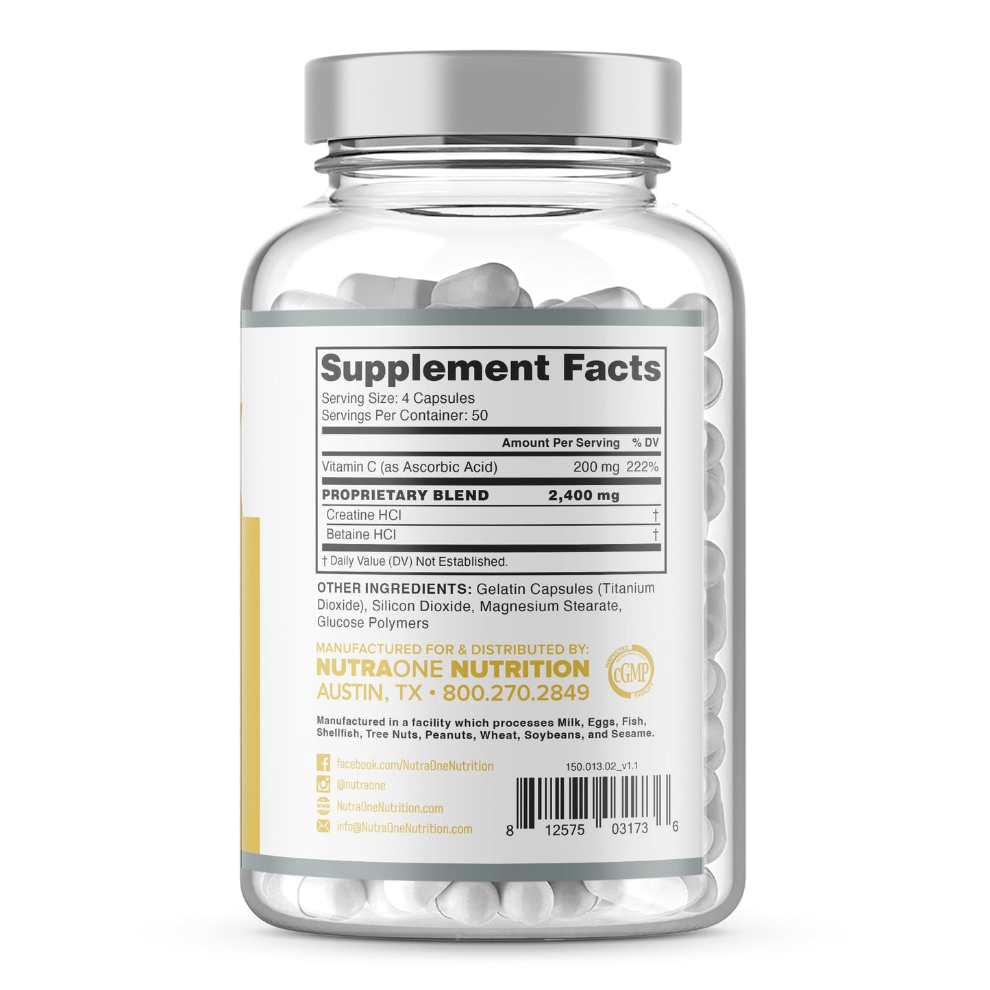 NutraOne CNSix Creatine Capsules 600mg, 200 Capsules