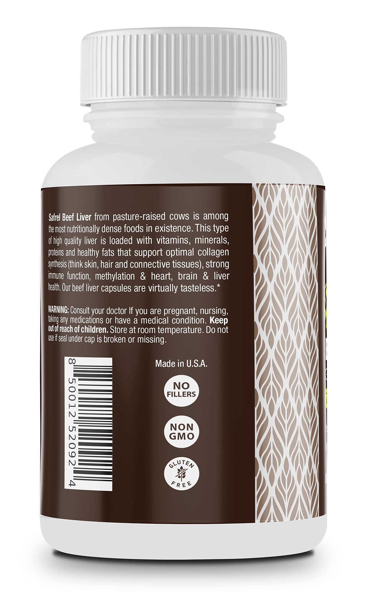 Safrel Grass Fed Desiccated Beef Liver Capsules 750mg, 180 Capsules
