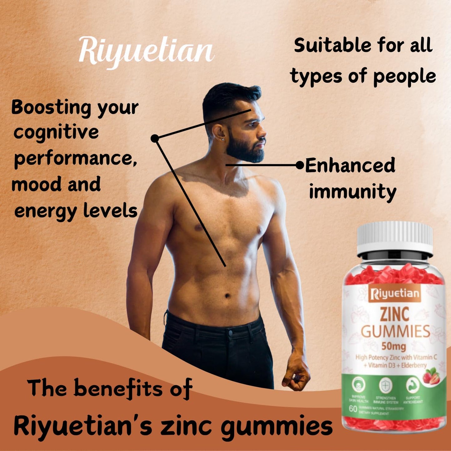 Riyuetian Zinc Gummies 50mg Gummy, 120 Count