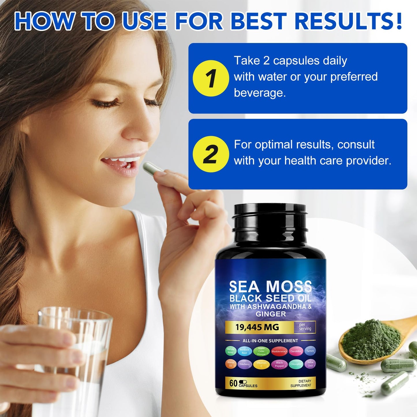 Vortexonix Sea Moss & Black Seed Oil with Ashwagandha, Ginger & Turmeric Softgels, 60 Count