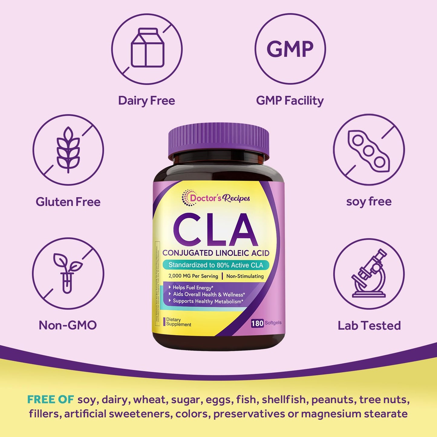Doctor's Recipes CLA Supplements 2000mg Softgels 180 Count