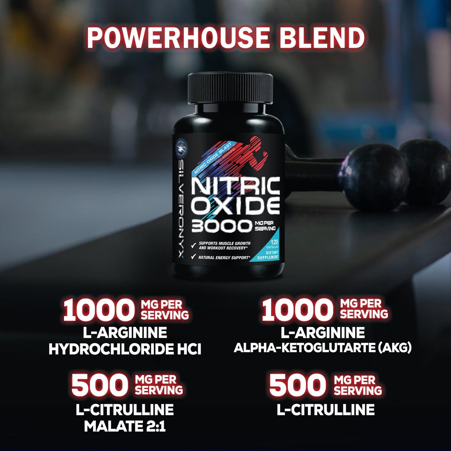 SILVERONYX Nitric Oxide Booster Capsules, 120 Capsules