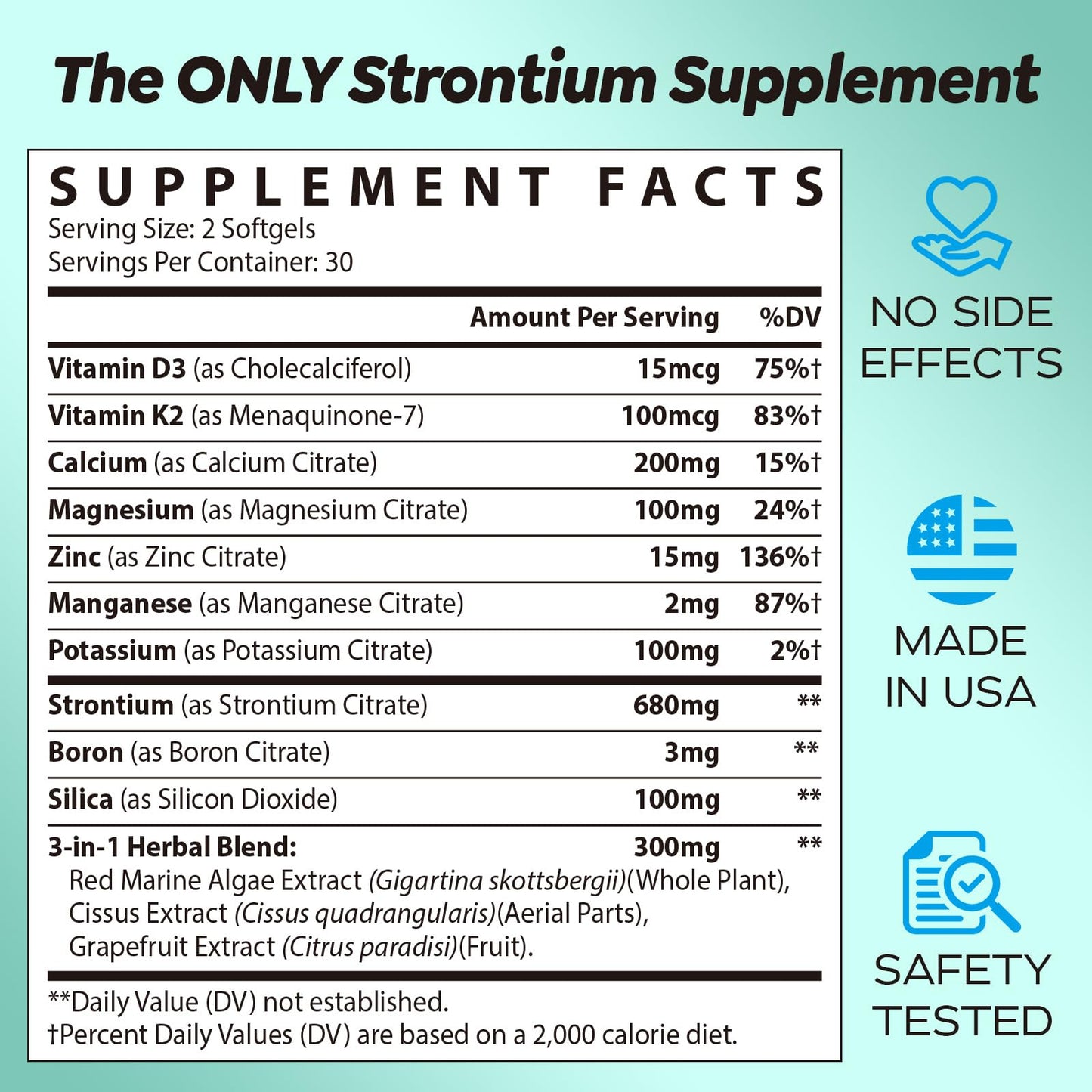 Calyverithion Liposomal Strontium Citrate 680mg Capsule with Calcium, Magnesium, Vitamin K2 MK-7 – Bone Health & Density Support, 60 Count