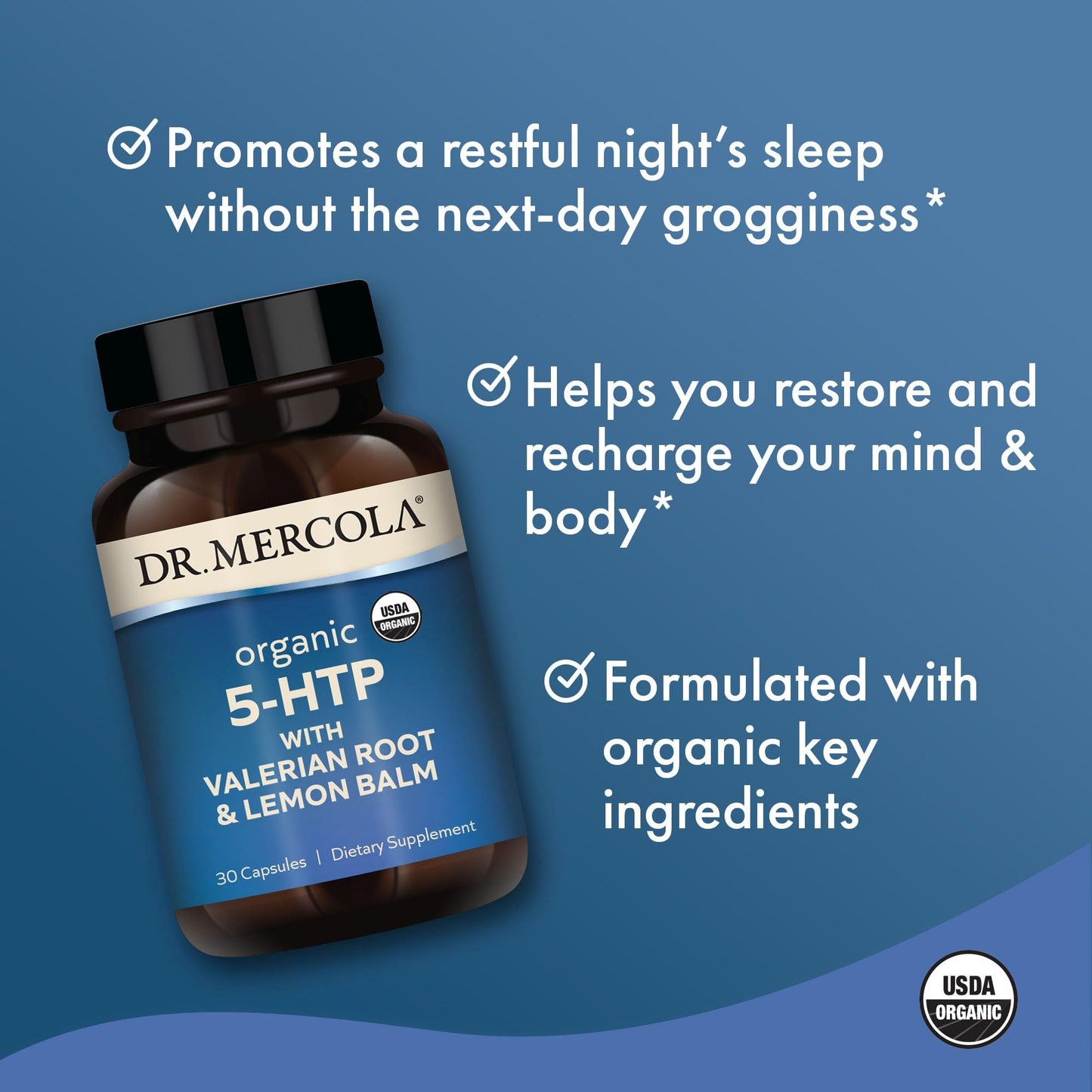 Dr. Mercola Organic 5-HTP with Valerian Root and Lemon Balm 60 Capsules
