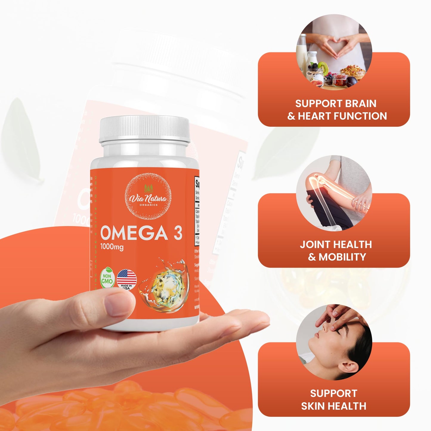 Via Natura Organics Omega 3 Fish Oil Softgels, 60 Count
