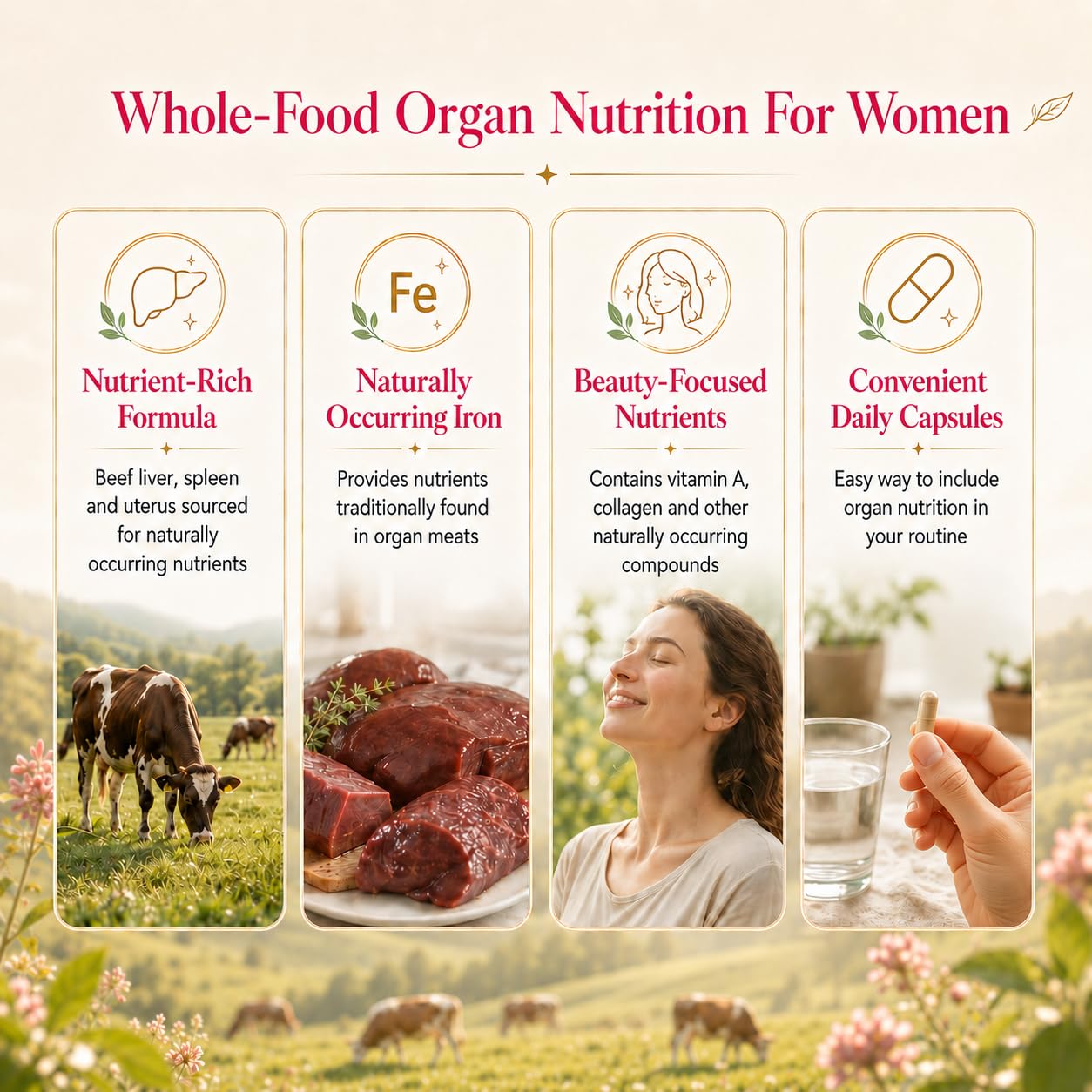 Wellgiuueo Beef Organ Supplement for Women Capsules 120 Count