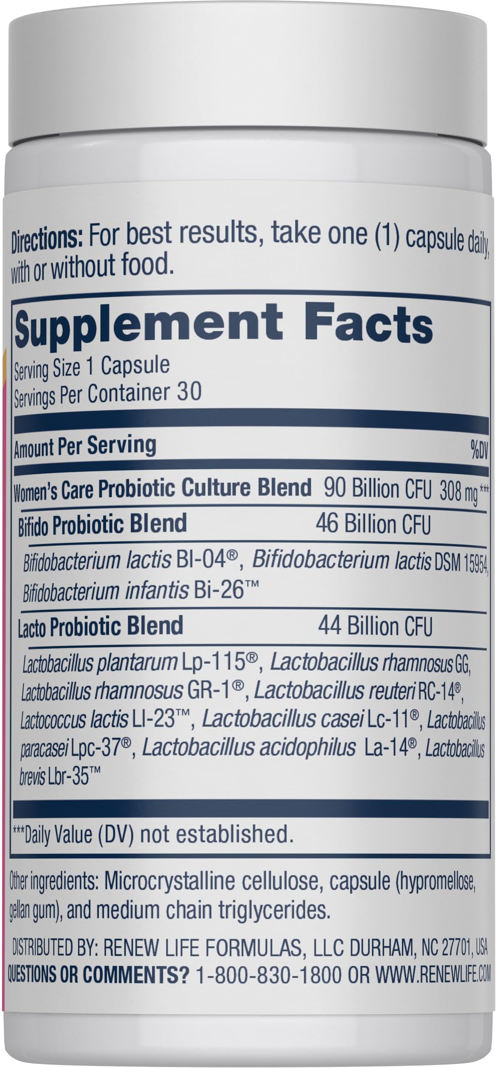 Renew Life Women's Probiotic Capsules, Supports pH Balance for Women, Vaginal, Urinary, Digestive and Immune Health, L. Rhamnosus GG, Dairy, Soy and Gluten-Free, 90 Billion CFU - 30 Ct