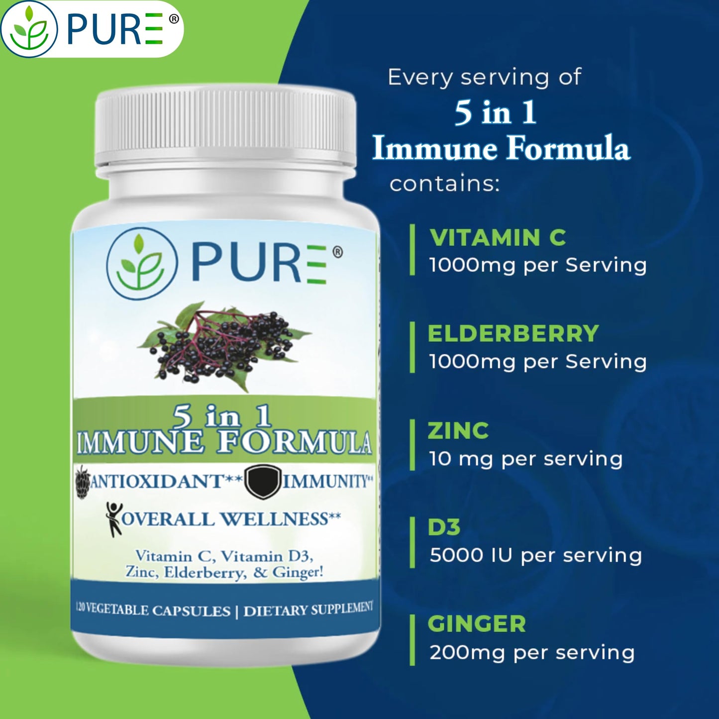PURE 5 in 1 Immune Formula Capsules, 120 Count
