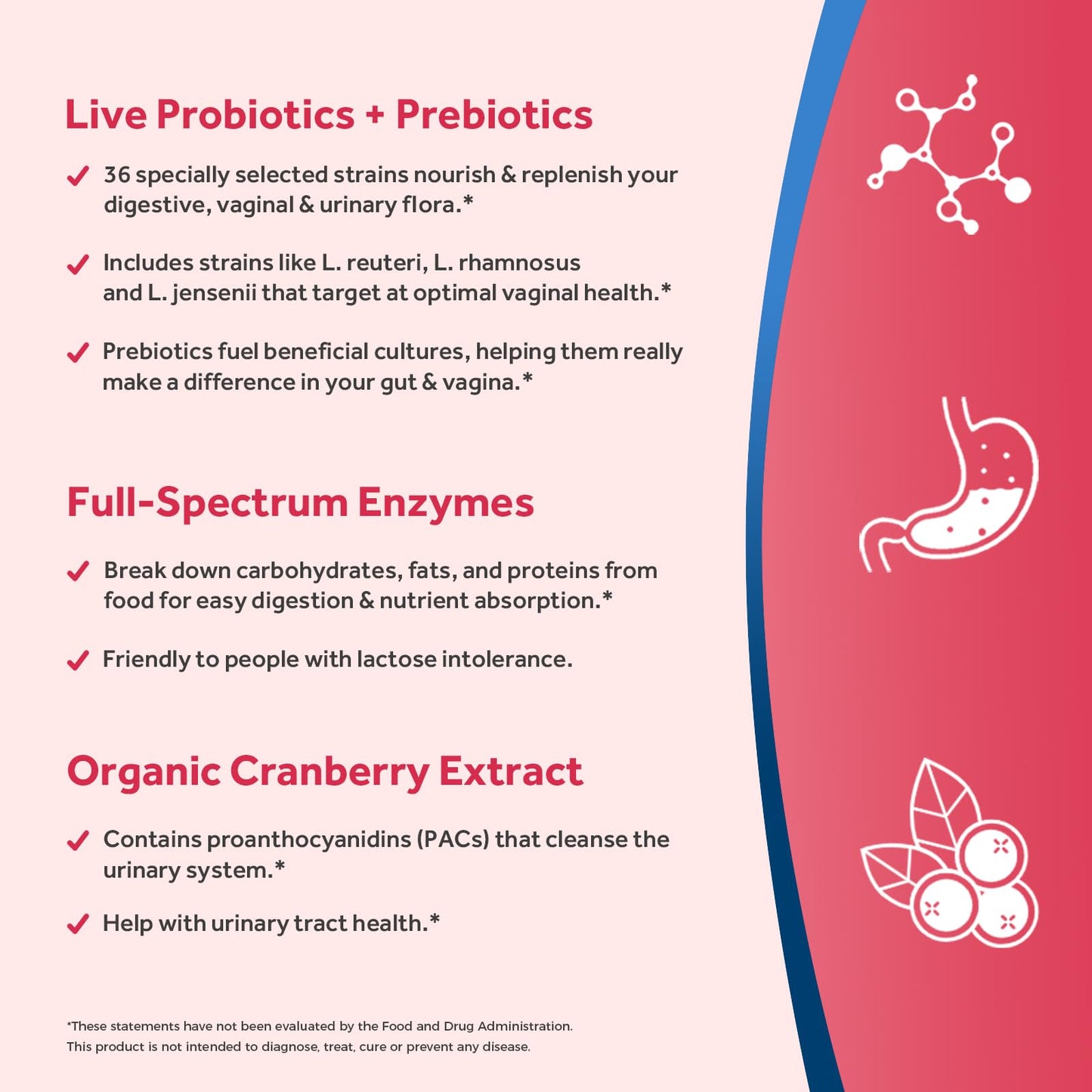 Doctor's Recipes Probiotics for Women, 200B CFUs, 36 Strains, with Prebiotics, Enzymes & Cranberry, Vaginal Urinary Digestive & Immune, Shelf Stable, 60 Capsules