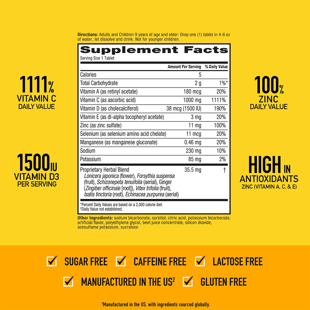 Airborne Vitamin C with Vitamin D + Zinc Tablets 60 Count