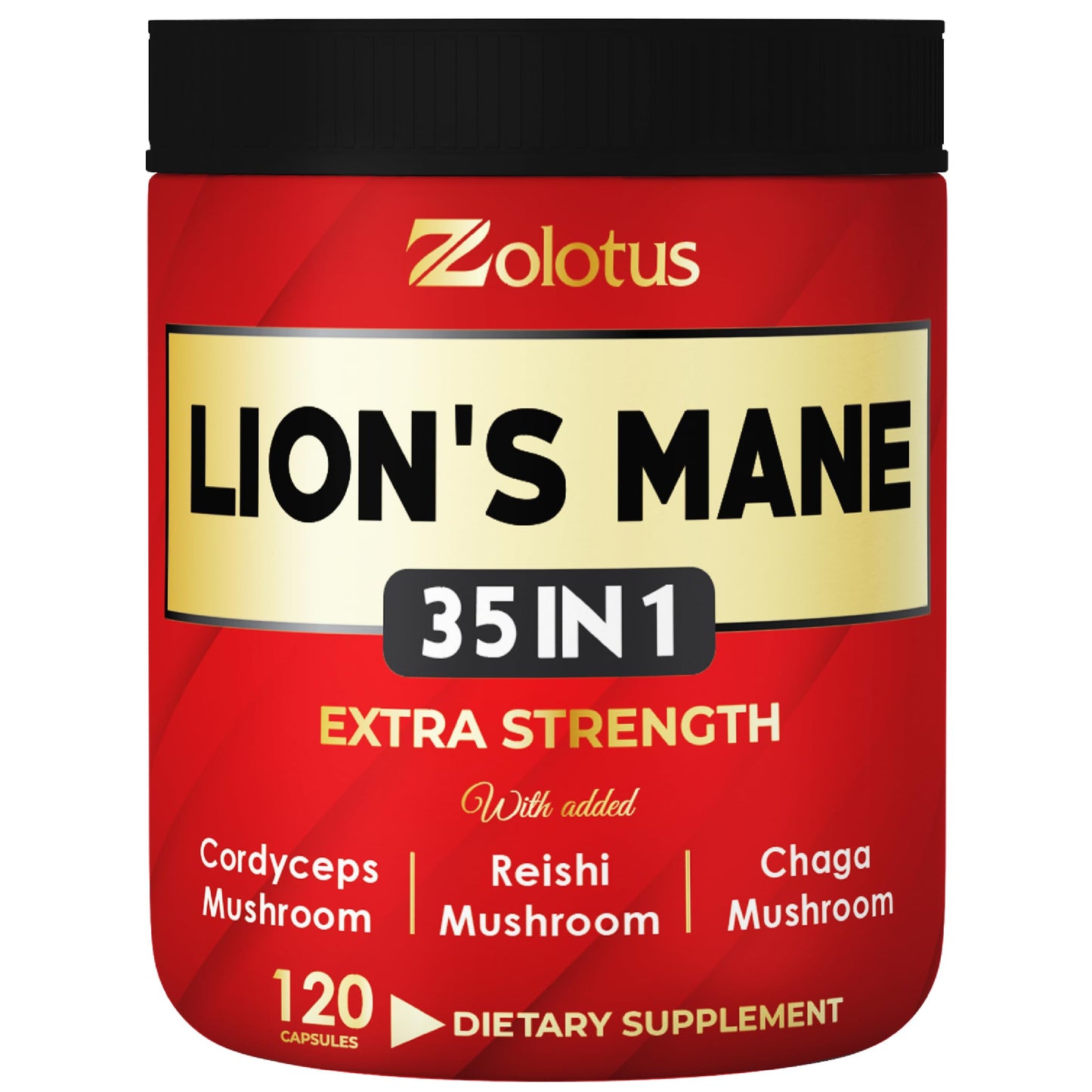 Zolotus 35 in 1 Lions Mane Mushroom Capsules with Cordyceps, Reishi, Elderberry, Ashwagandha, Panax Ginseng, 120 Count