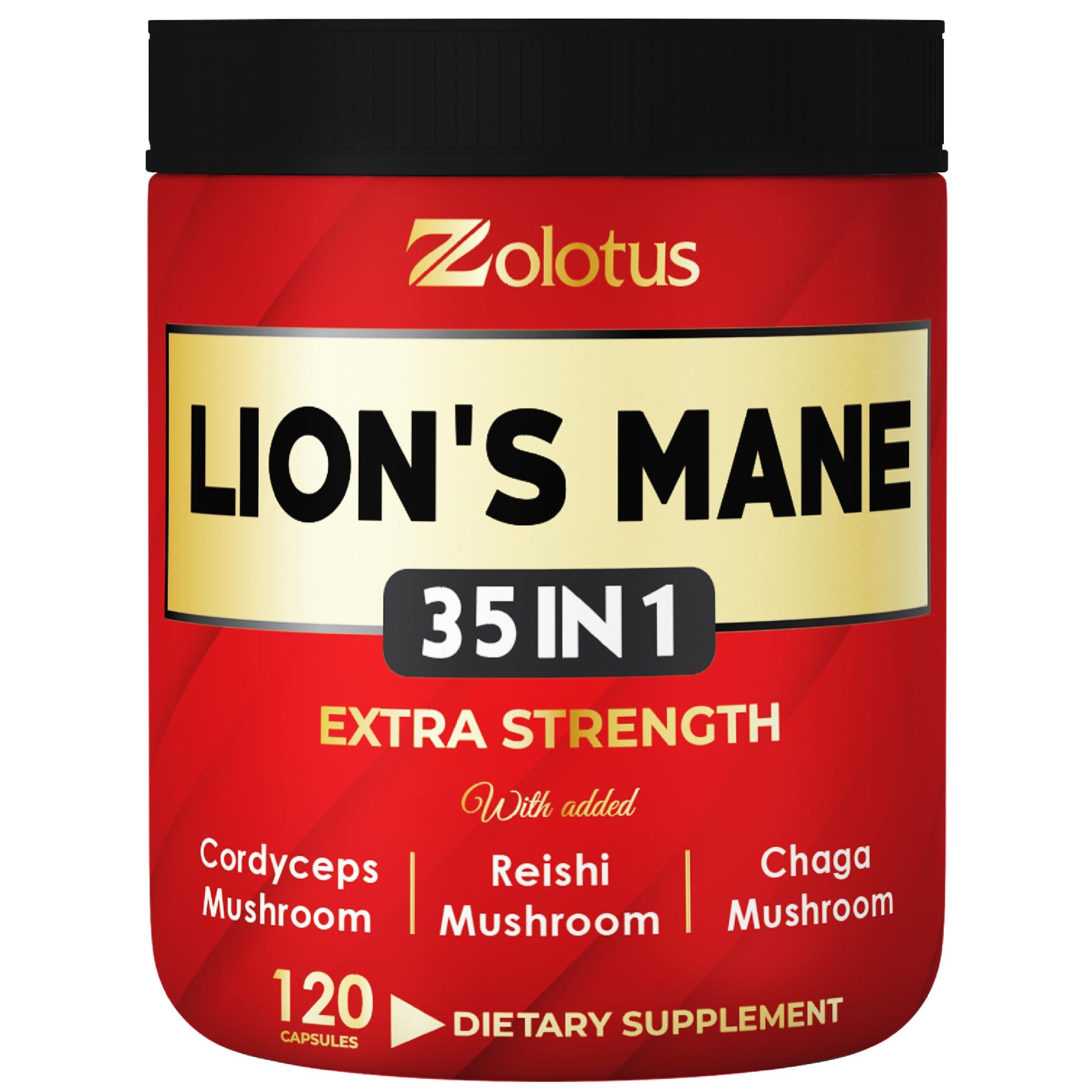 Zolotus 35 in 1 Lions Mane Mushroom Capsules with Cordyceps, Reishi, Elderberry, Ashwagandha, Panax Ginseng, 120 Count