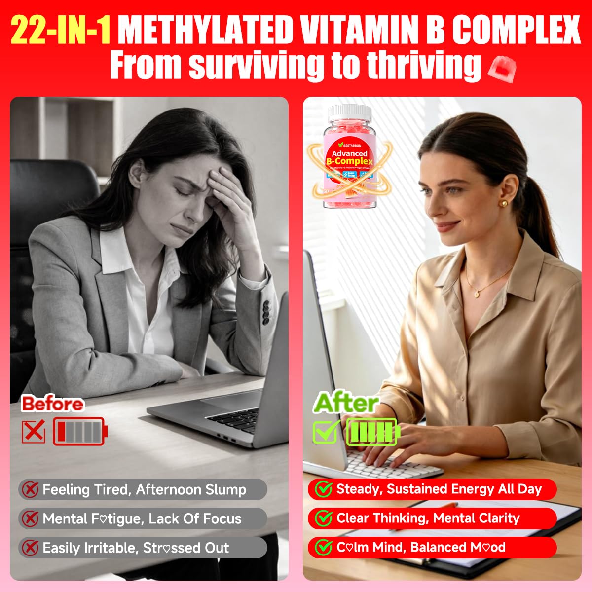 BSSTABBON Methylated Vitamin B Complex Gummies 120 Gummies