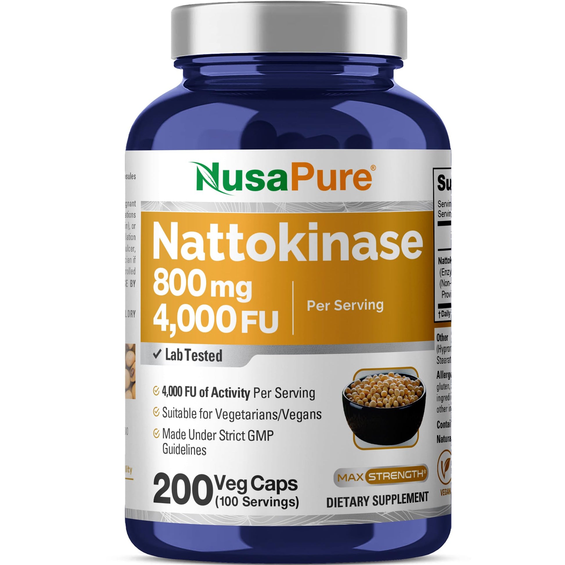 NusaPure Nattokinase 4000 FU 800mg Capsule, 200 Count