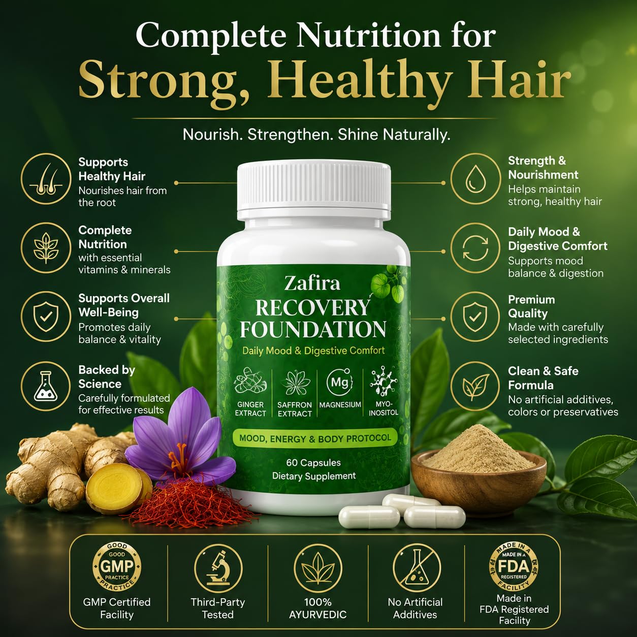 NutraTrust Labs Zafira Organics Recovery Foundation Capsules 60 Count