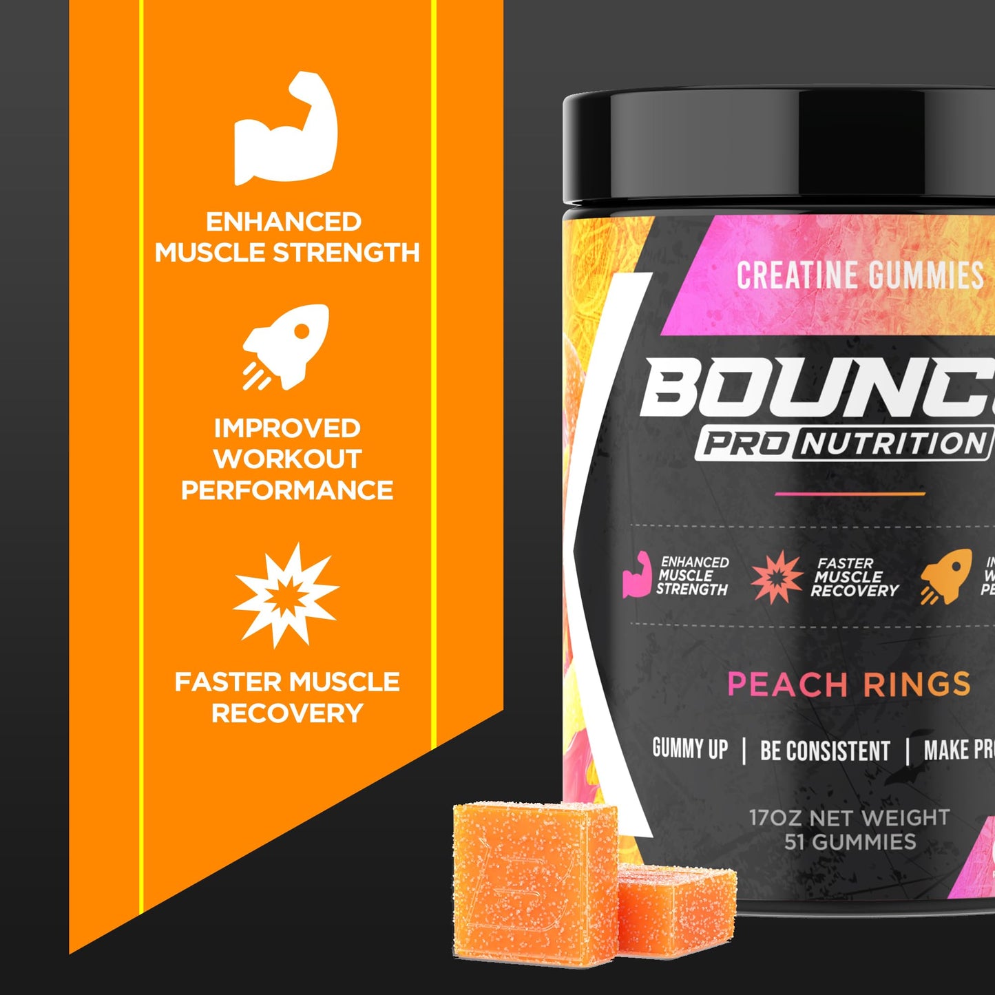 Bounce Pro Creatine Monohydrate Gummies, 30 Count