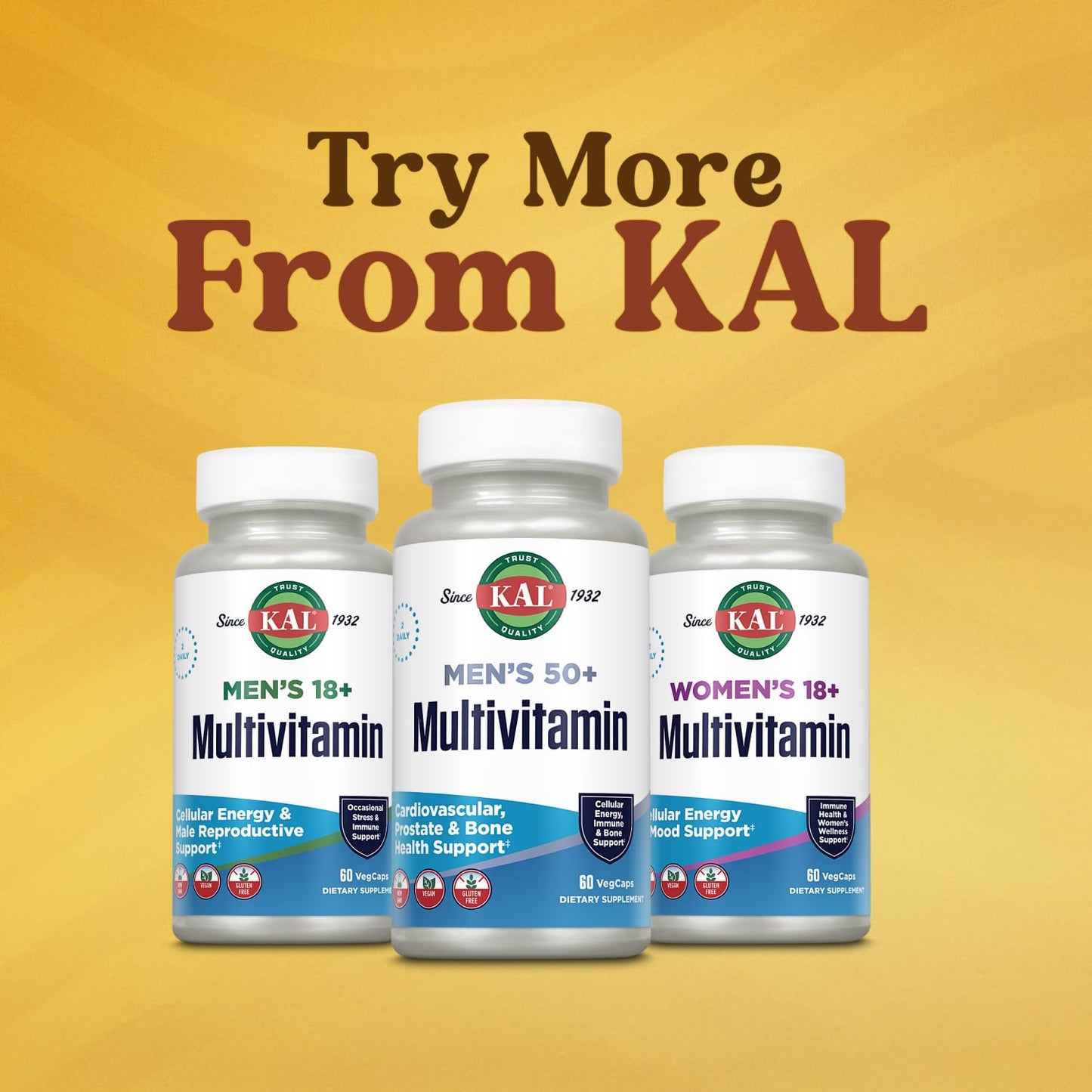 KAL Men's 50 Plus Multivitamin – Heart Health & Prostate Support, 60 VegCaps