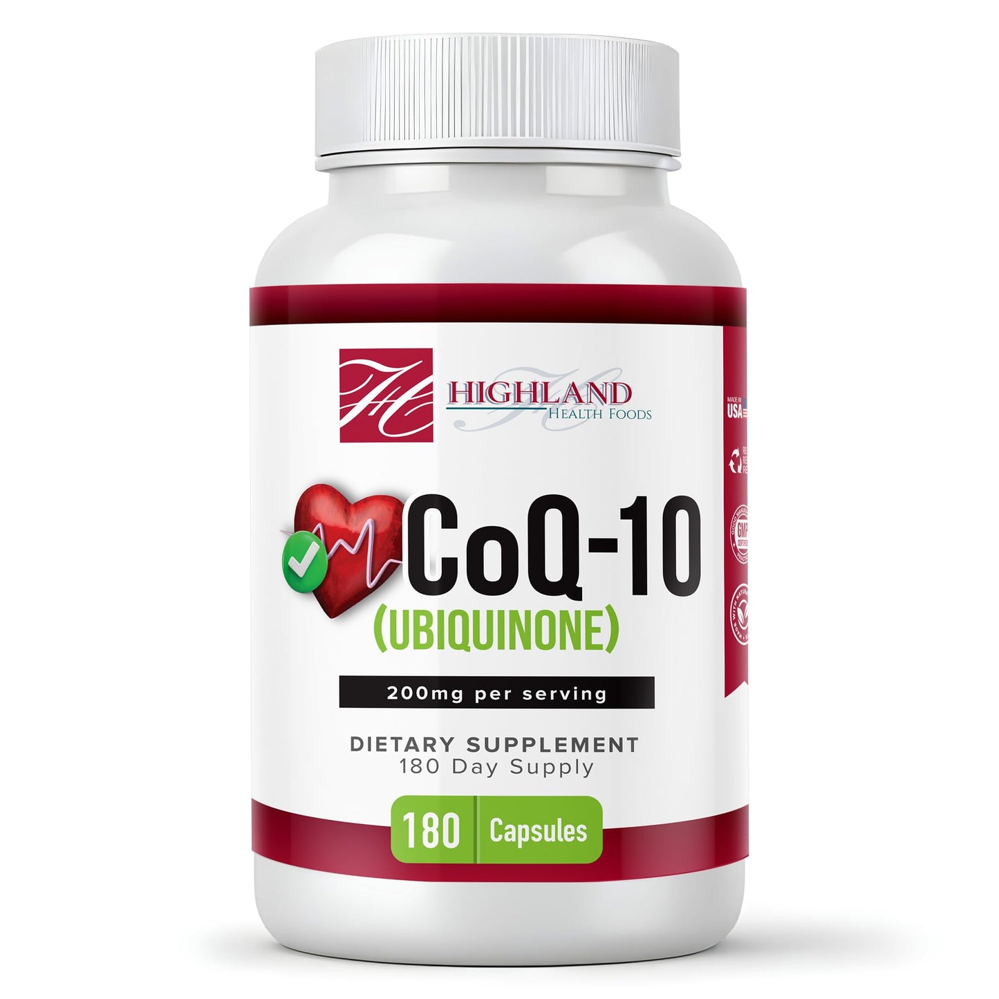 Highland Health Foods CoQ10 200mg, 180 Capsules