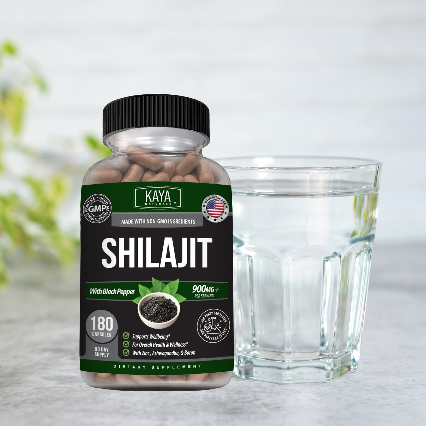 Kaya Naturals Shilajit with Black Pepper 900mg per Serving Capsule, 180 Count