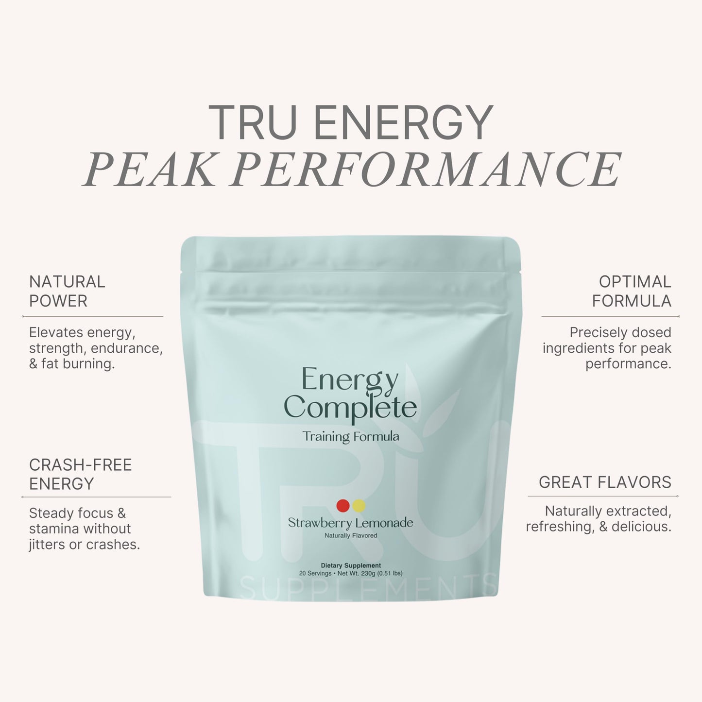 TRU Supplements Energy Pre Workout Training Formula Powder 9.2 Ounce