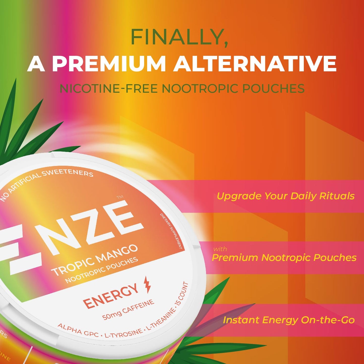 NZE Caffeine Nootropic Caplets with 50mg Caffeine, Alpha GPC, L-Tyrosine & L-Theanine, No Sugar or Artificial Sweeteners, 5 Caplets