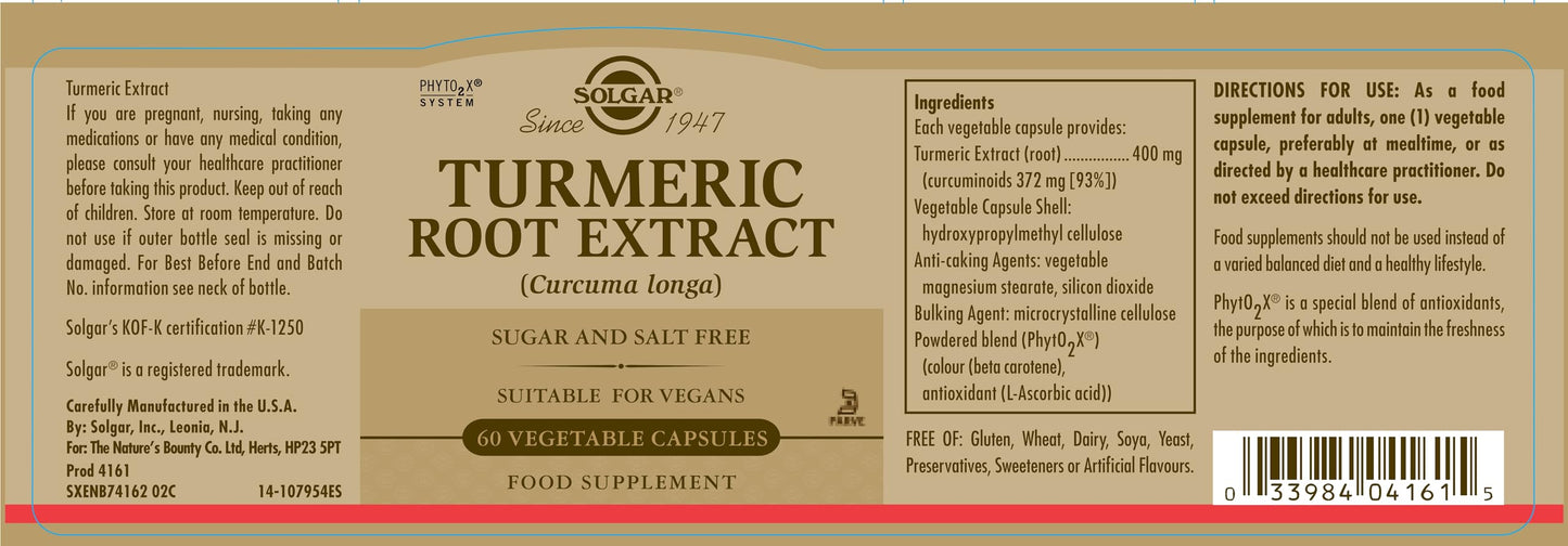 Solgar Standardized Turmeric Root Extract 400 mg Capsules, 60 Count