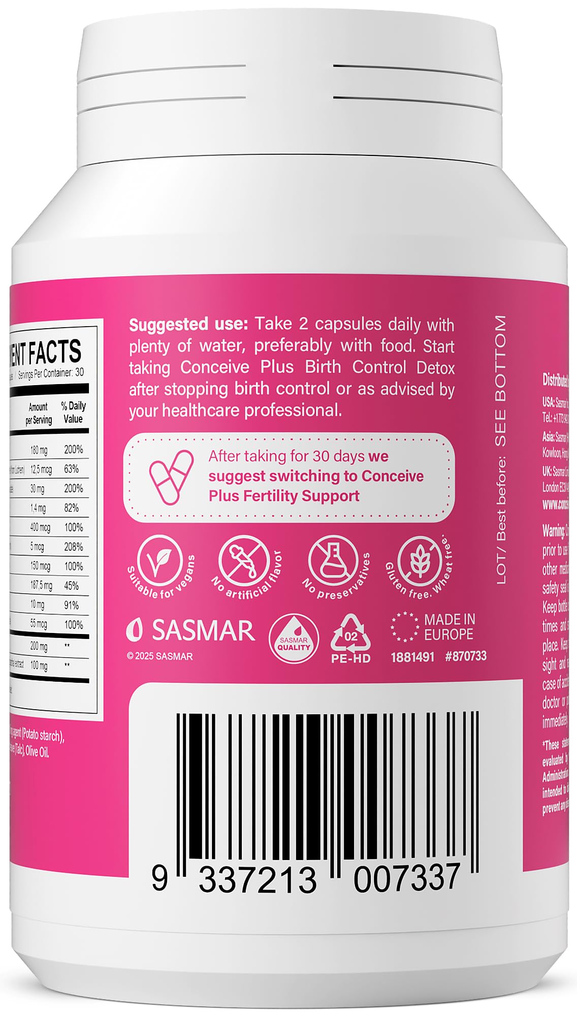CONCEIVE PLUS Fertility Detox After Birth Control Prenatal Vitamins for Women Trying to Conceive, Antioxidants, Folic Acid, 60 Capsules