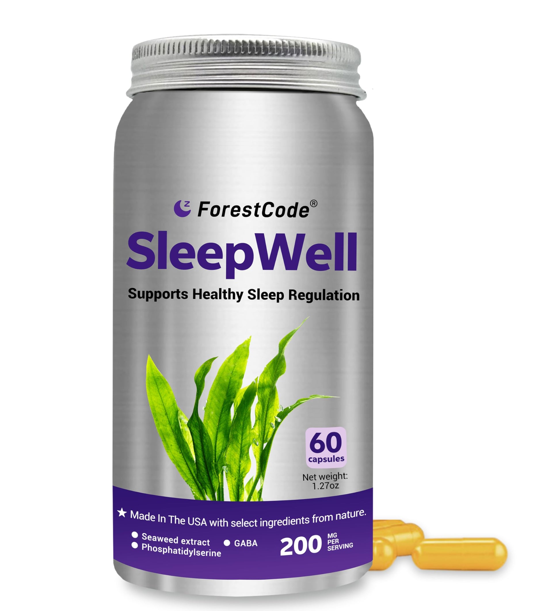 ForestCode Melatonin-Free Sleep Aid for Adults with GABA & Phosphatidylserine Capsules, 60 Count