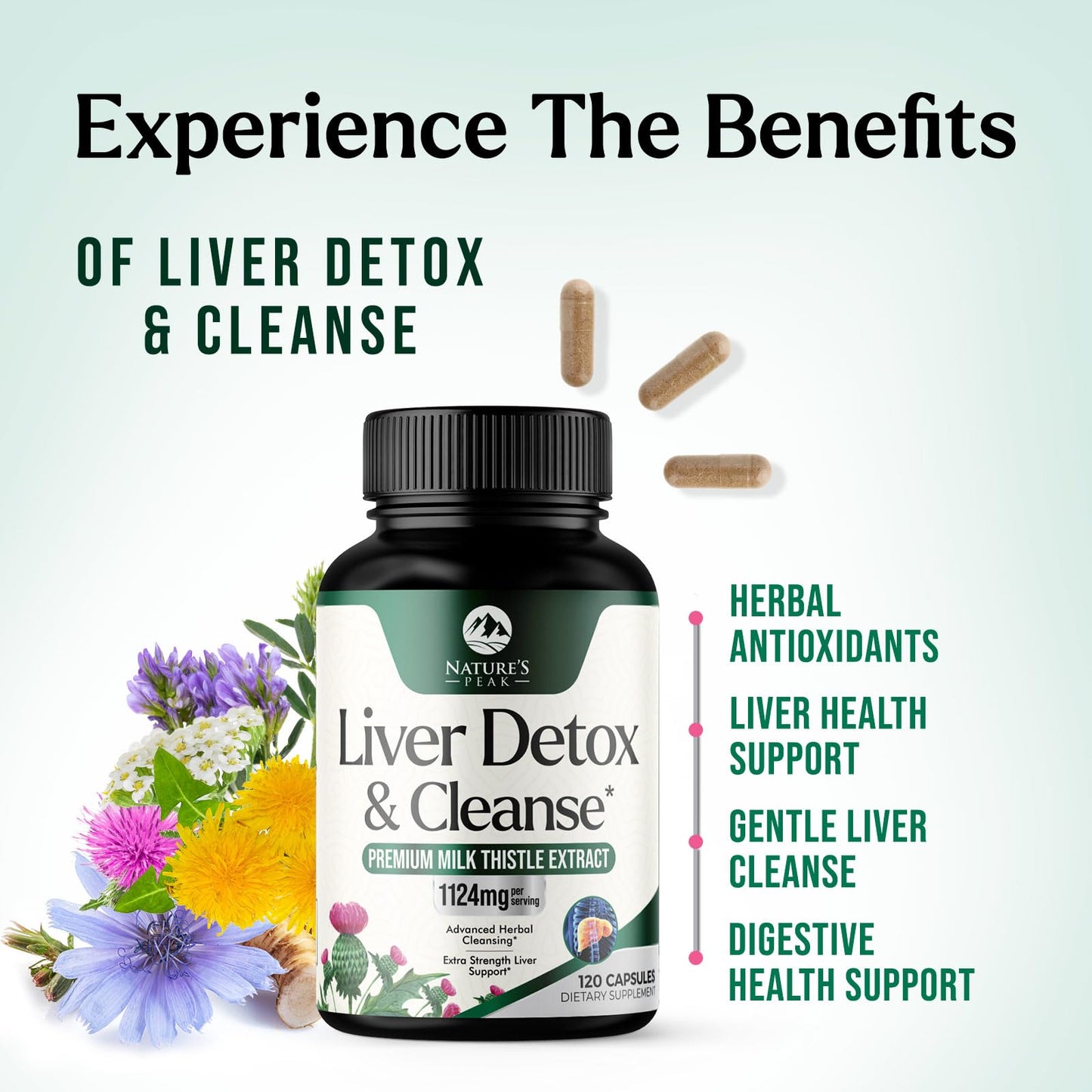 Nature's Peak Liver Cleanse Detox & Repair Milk Thistle Supplement Capsules, 120 Count