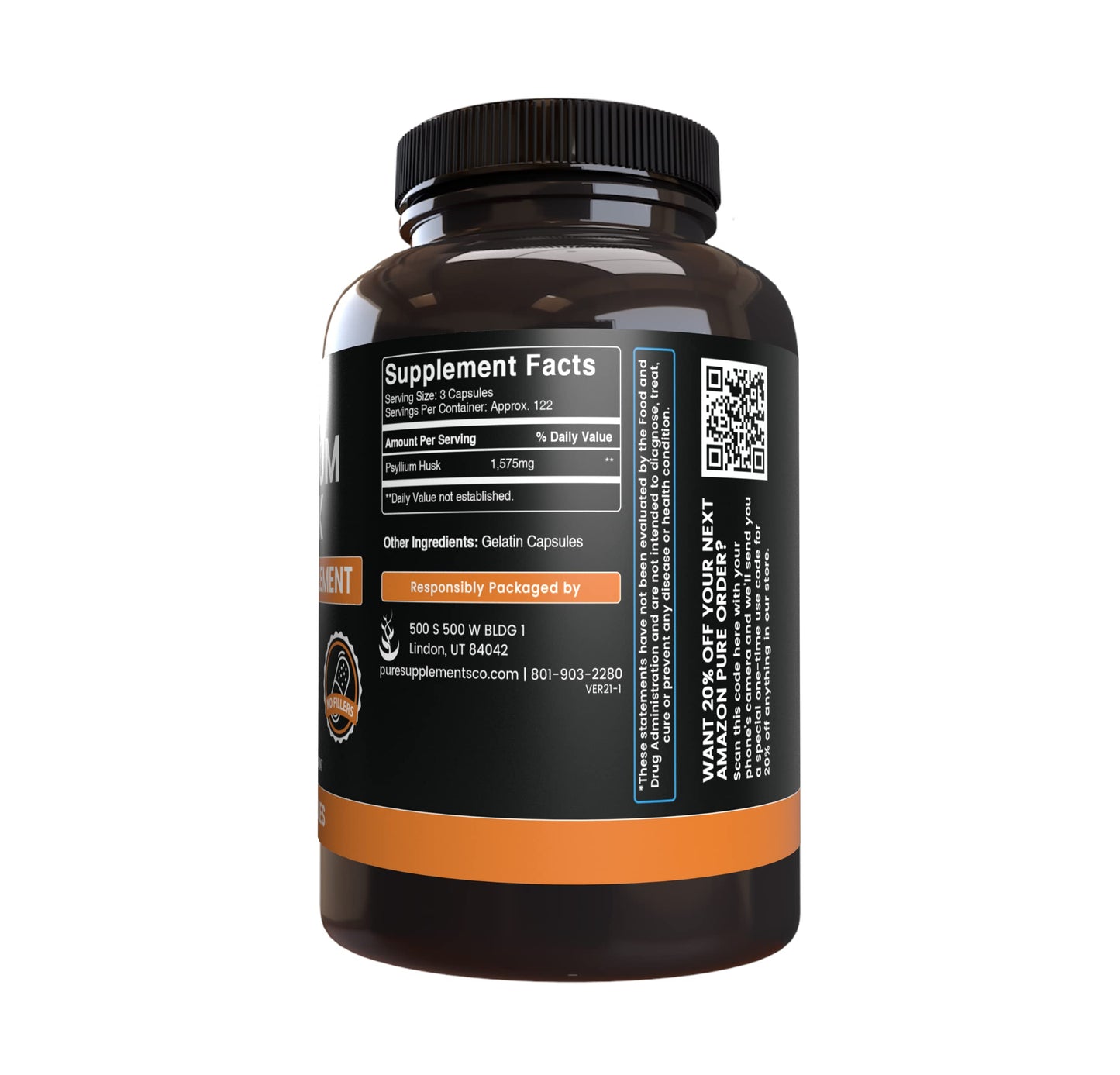Pure Original Ingredients Psyllium Husk Capsules 365