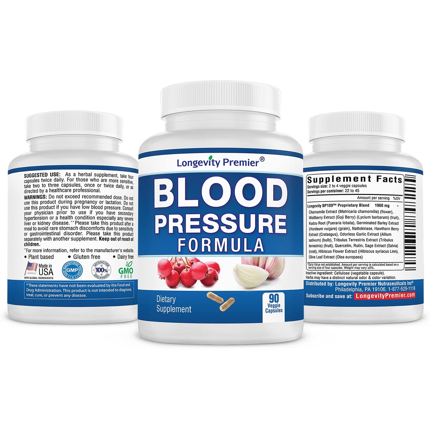 LONGEVITY PREMIER NUTRACEUTICALS INC Longevity Blood Pressure Formula Capsule, 3 Bottles